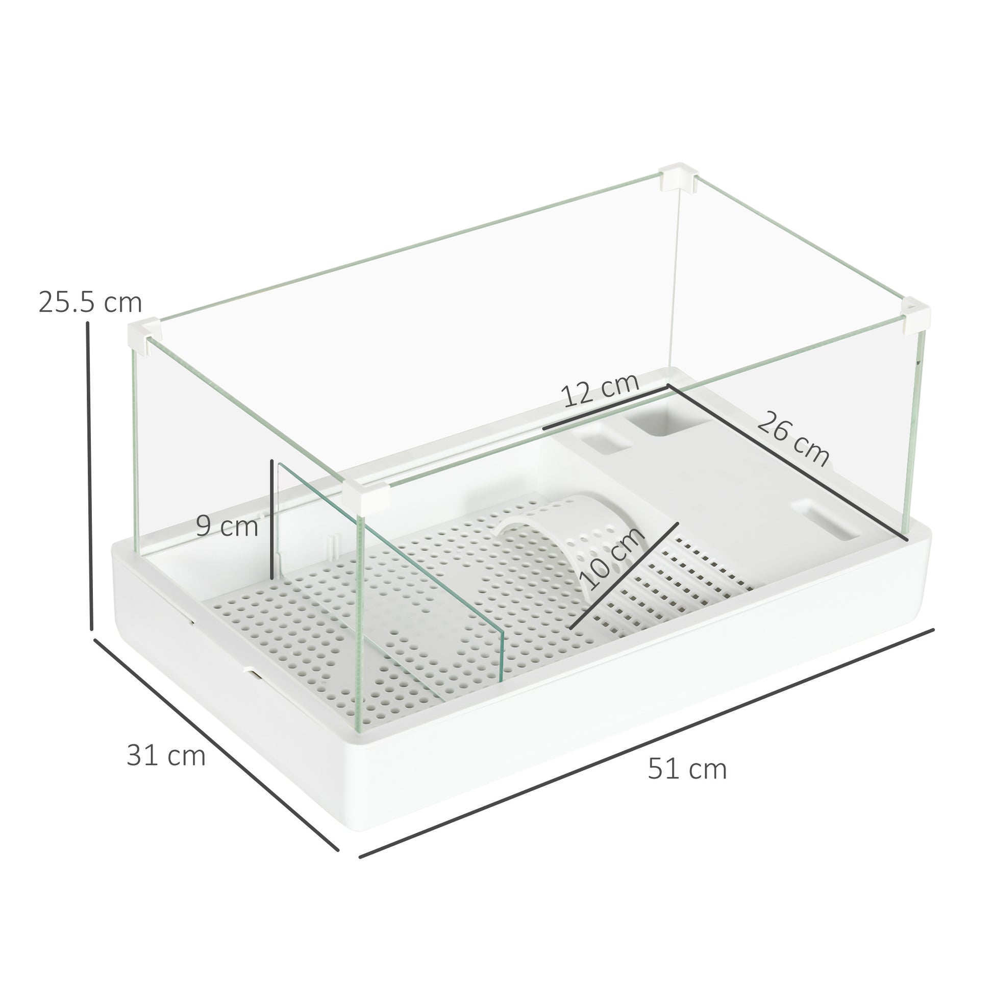 PawHut 50 Glass Turtle Habitat with Basking Platform and Three-Layer Filter System - Full View Aquarium in White - ALL4U RETAILER LTD