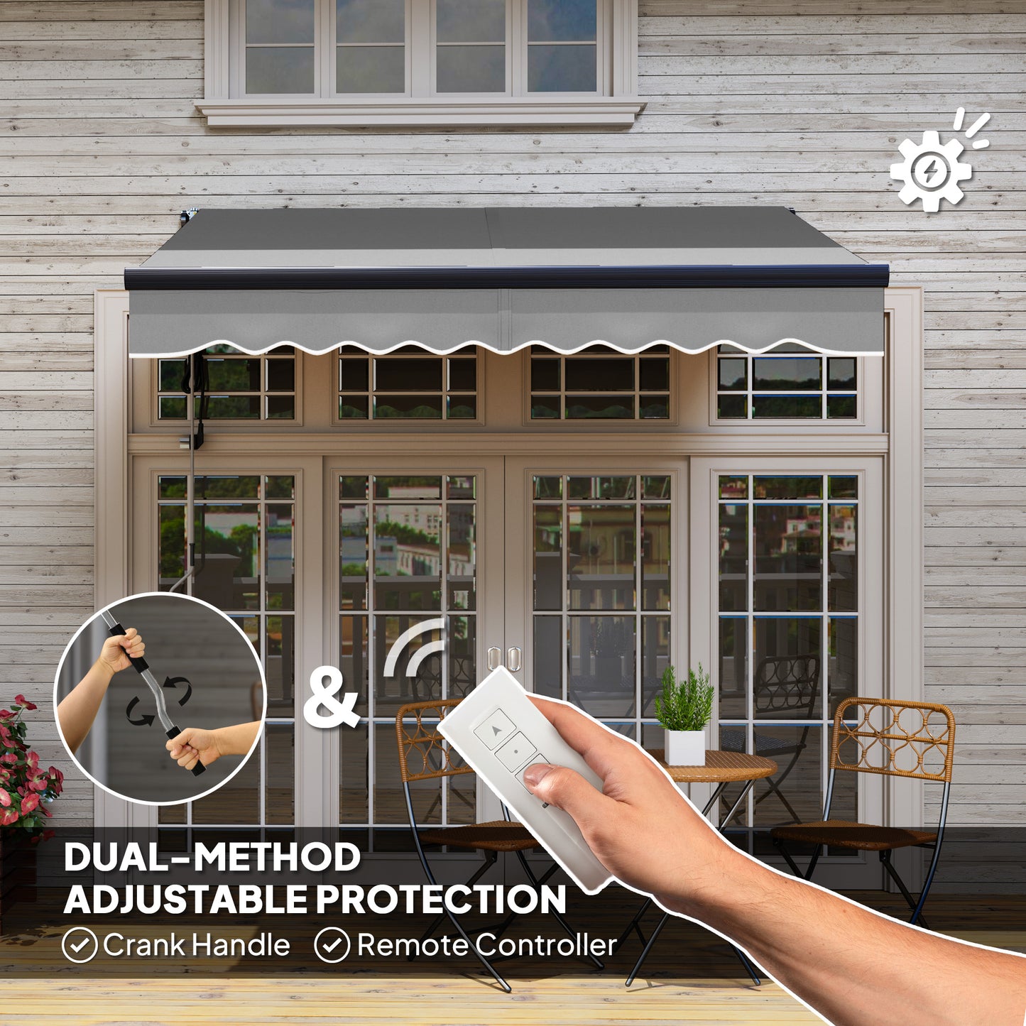 Outsunny 2.5m By 2m Electric Retractable Awning With Remote Control Aluminum Frame UV30 Sun Shade Canopy Dark Grey