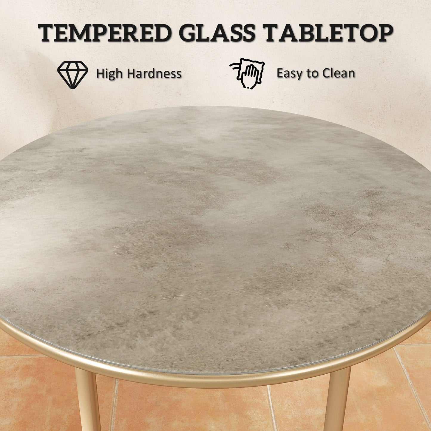 Outsunny Round Coffee Table With Faux Marble Top And Tempered Glass Steel Frame End Side Table For Living Room Beige