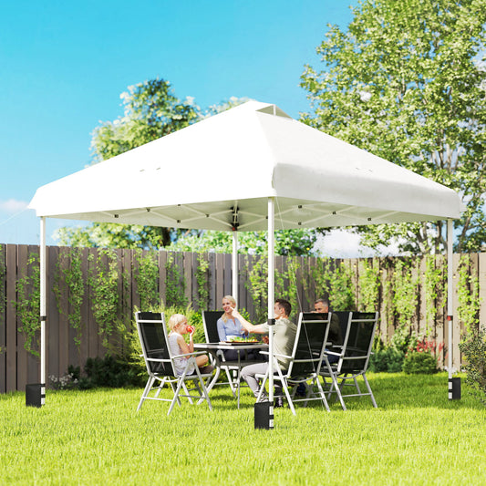 Outsunny 3 X 3 M Pop Up Gazebo With Wheels UPF 50 Plus One Touch Outdoor Garden Party Tent Marquee Canopy White