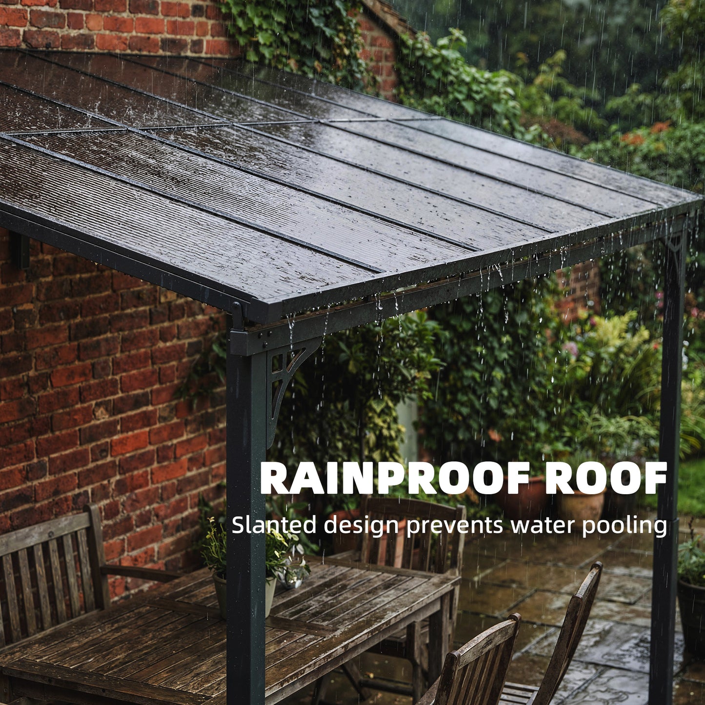 Outsunny 3.4 x 3 m Wall Mounted Metal Lean To Pergola With Polycarbonate Roof Aluminium Frame Brown Garden Patio