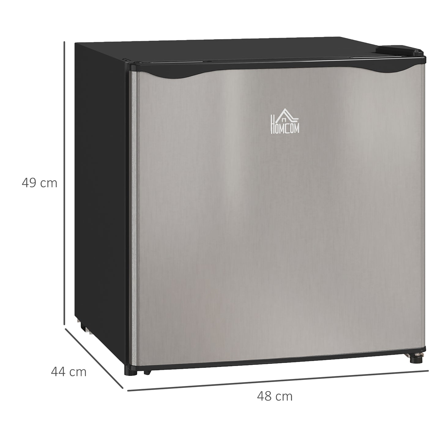 HOMCOM 46 Litre Table Top Mini Fridge with Ice Box Reversible Door Adjustable Temperature and Legs Silver Tone