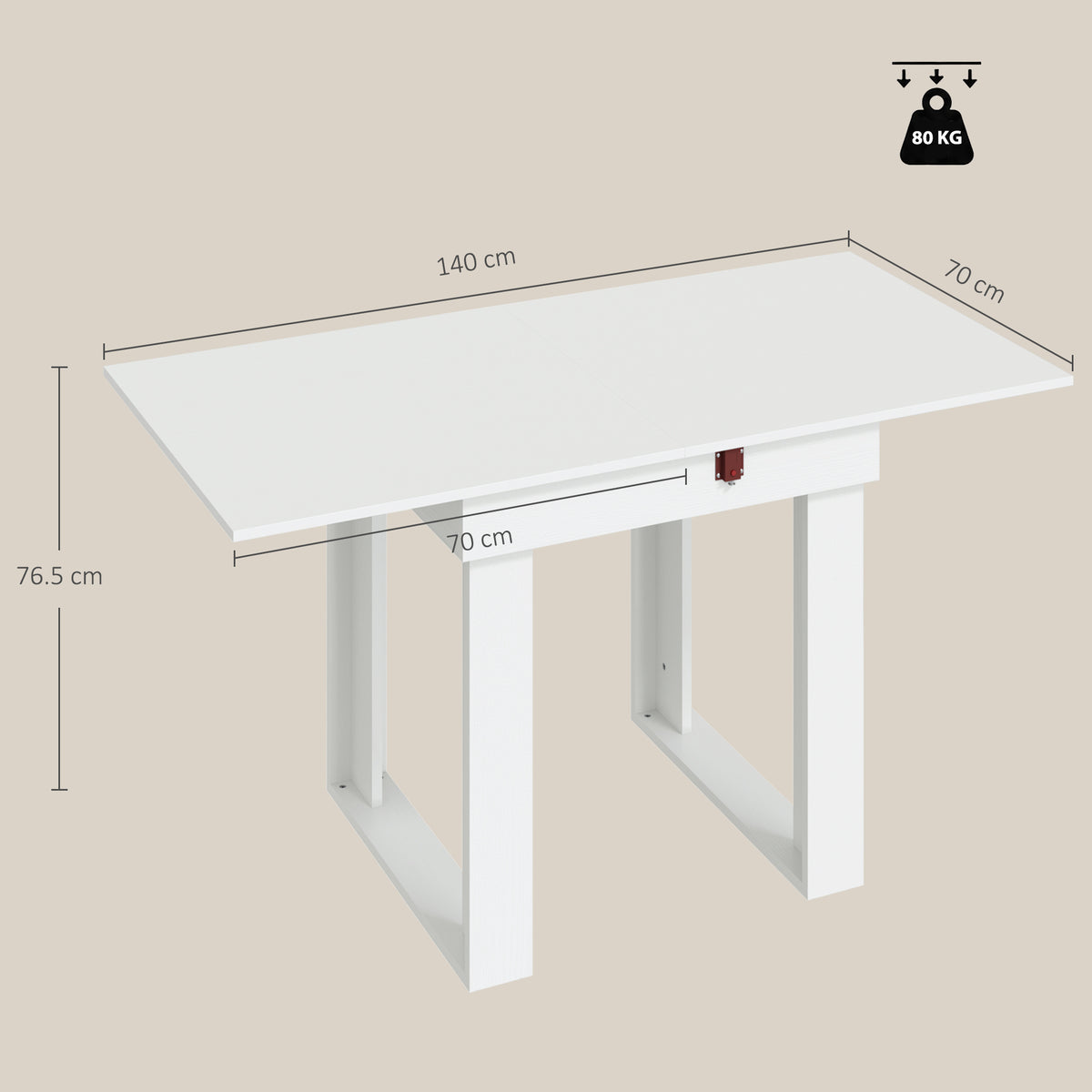 HOMCOM Folding Extendable Dining Table With Storage White Steel Rails