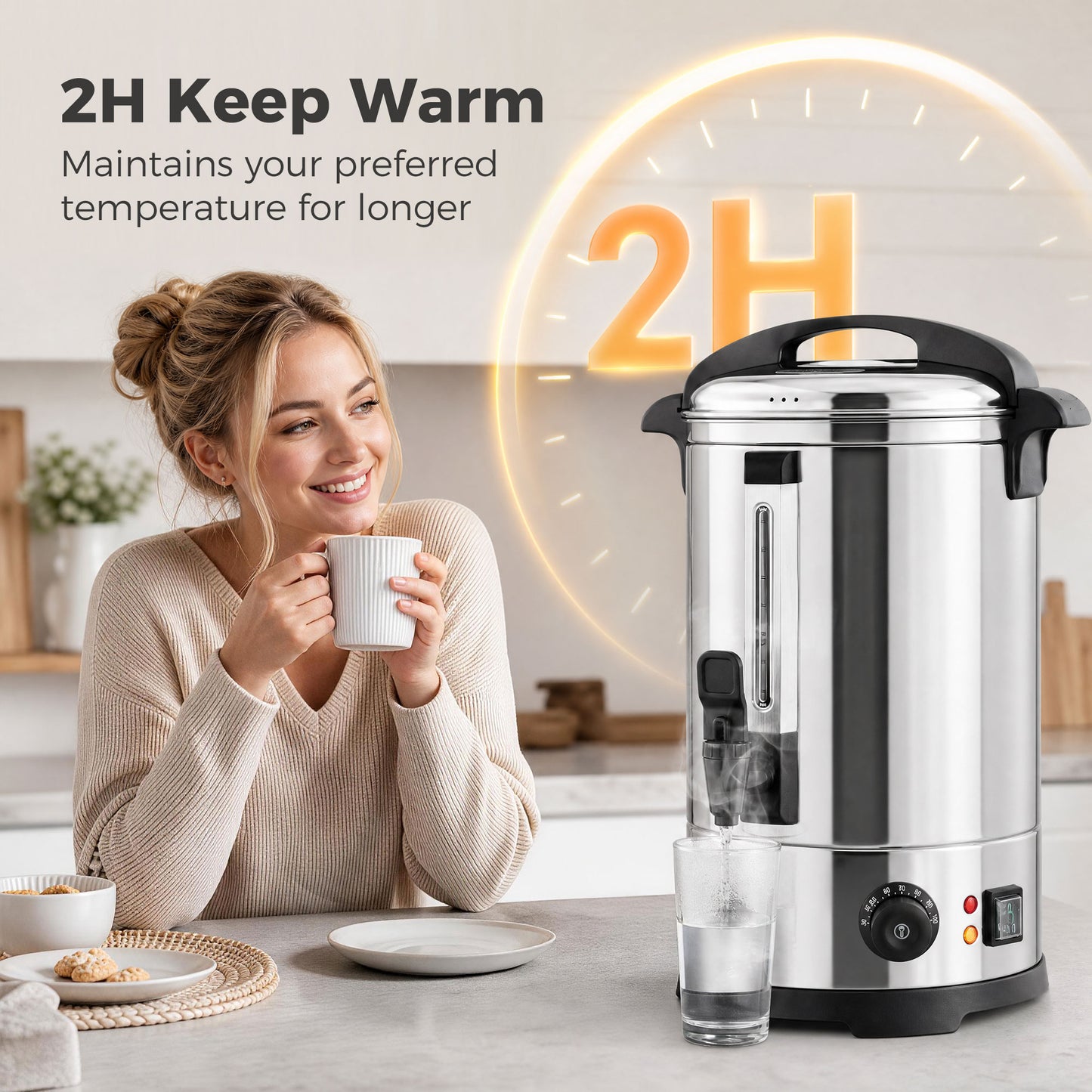 HOMCOM 6.5L Catering Urn 1500W Stainless Steel Hot Water Boiler Dispenser Thermostat Keep Warm Function Easy Pour Tap