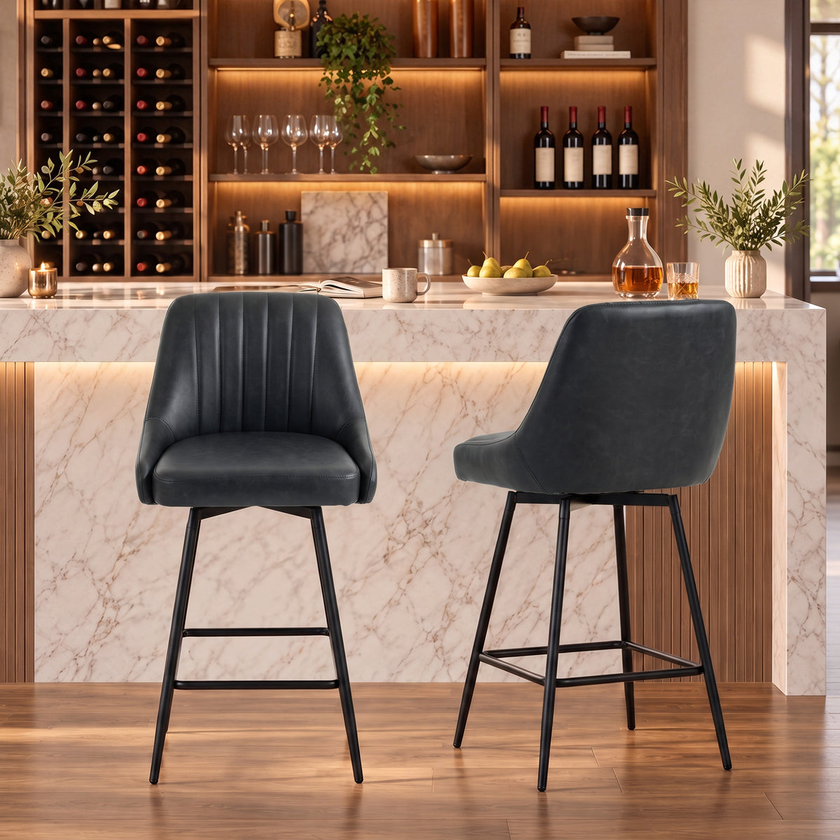 Homcom Set Of 2 Swivel Counter Height Bar Stools With Backrest Grey