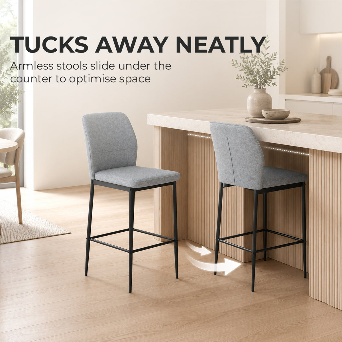HOMCOM Velvet Bar Stools Set Of 2 With Footrest And Backrest Grey