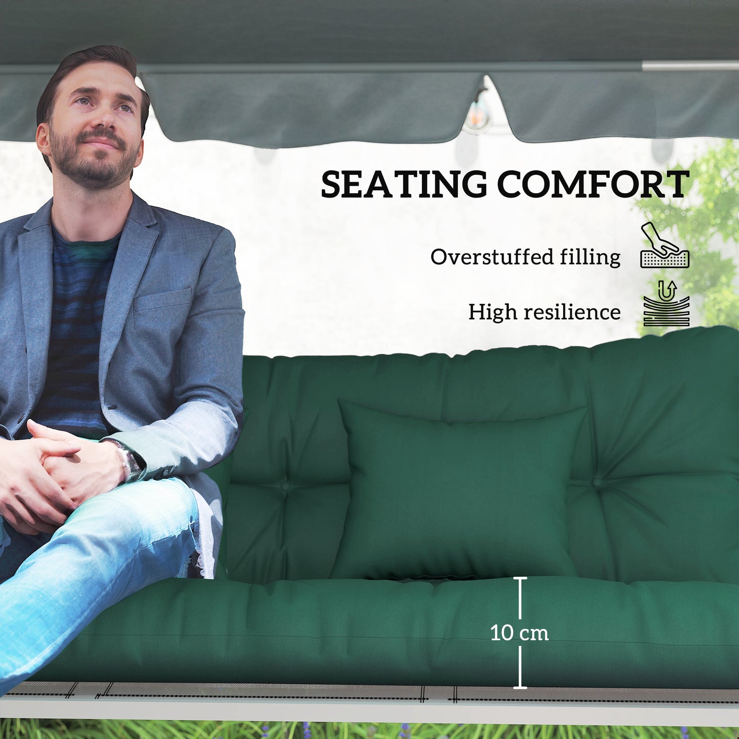 Outsunny Outdoor Seat Cushions With Back Cushion And Two Pillows Water Repellent For 3 Seater Chair Green
