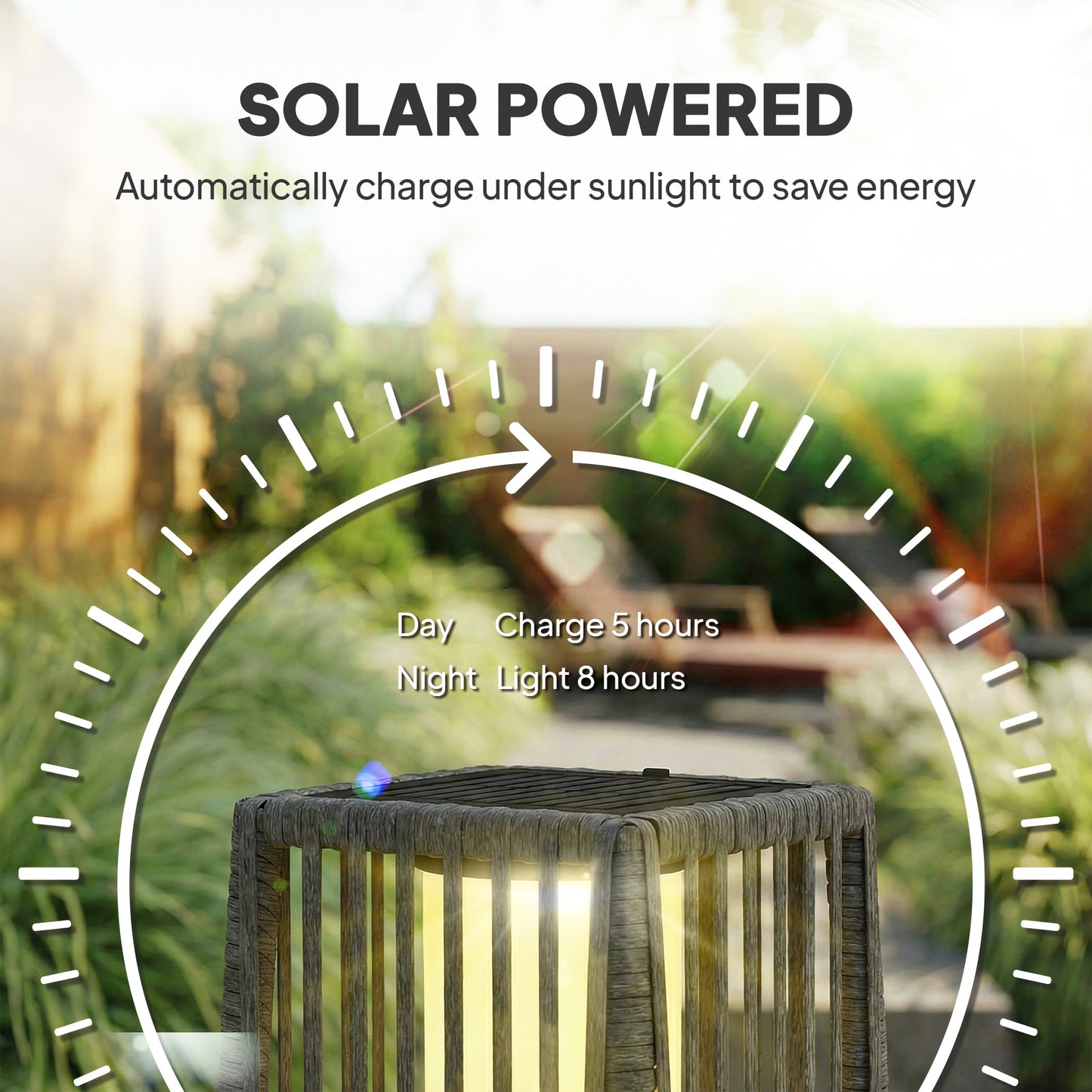 Outsunny Solar Rattan Floor Lamp Outdoor Garden Lantern With Auto On Off LED Lights IP44 Patio Terrace Dark Grey