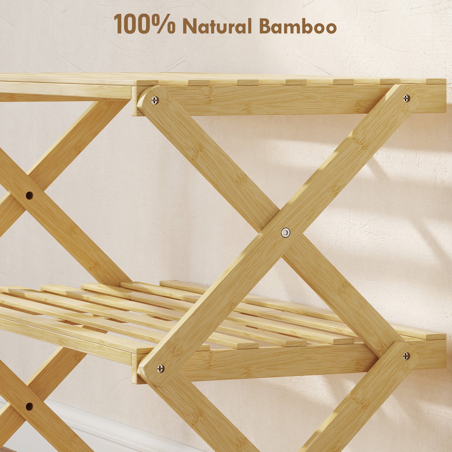 HOMCOM Three Tier Folding Bamboo Shoe Rack Natural Finish Holds Up To Nine Pairs Of Shoes And Boots