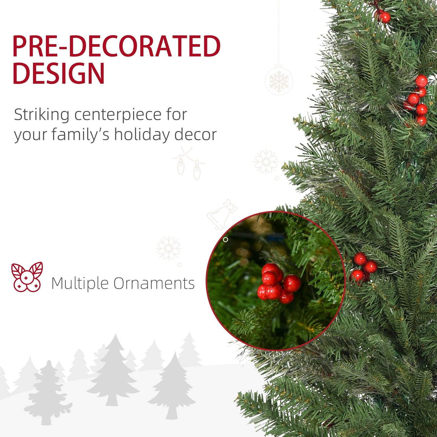 HOMCOM Realistic Branches Christmas Tree with Berries, Auto Open - Green - ALL4U RETAILER LTD