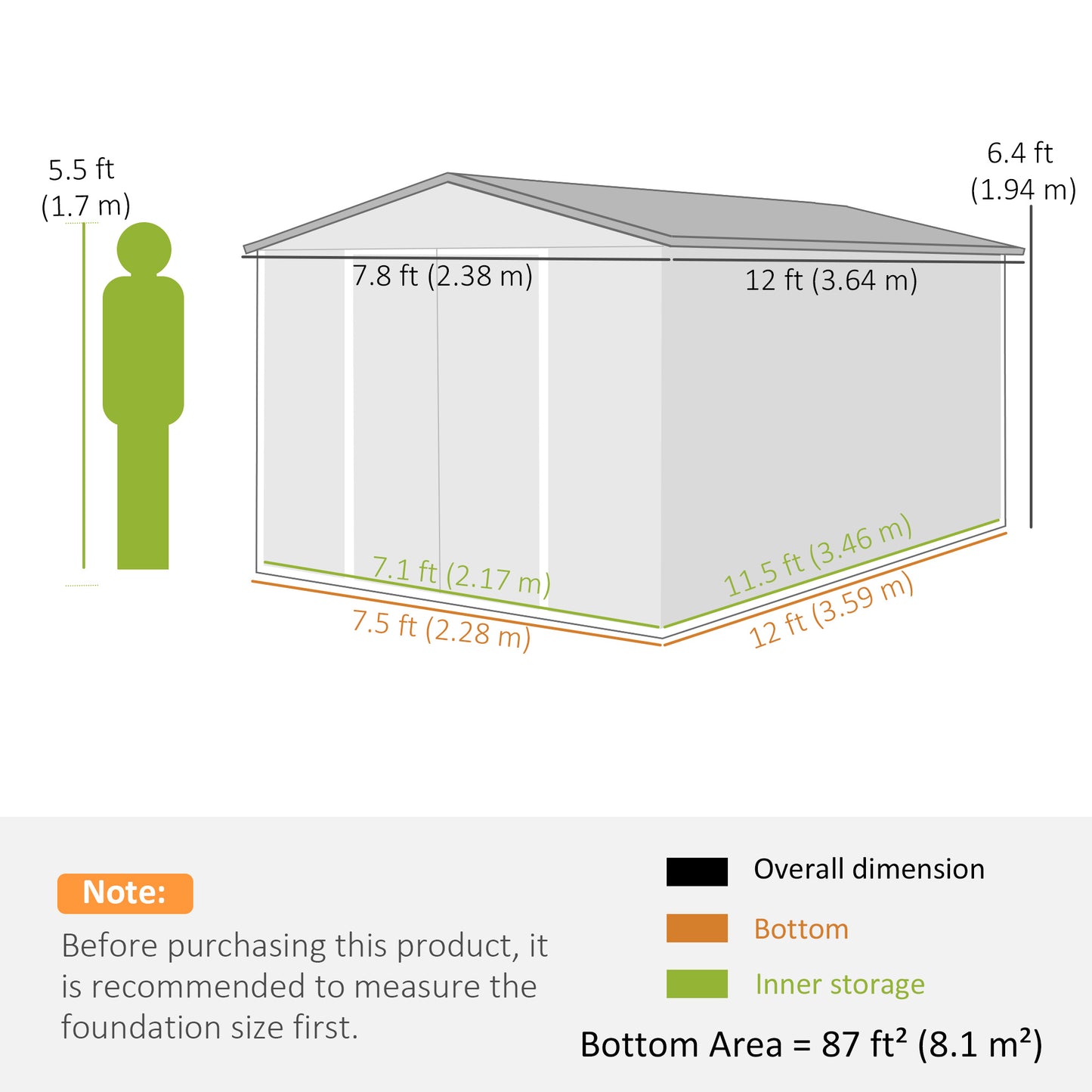 Outsunny 12 X 8 Ft Garden Shed Outdoor Storage With Lockable Double Doors 4 Vents Dark Grey