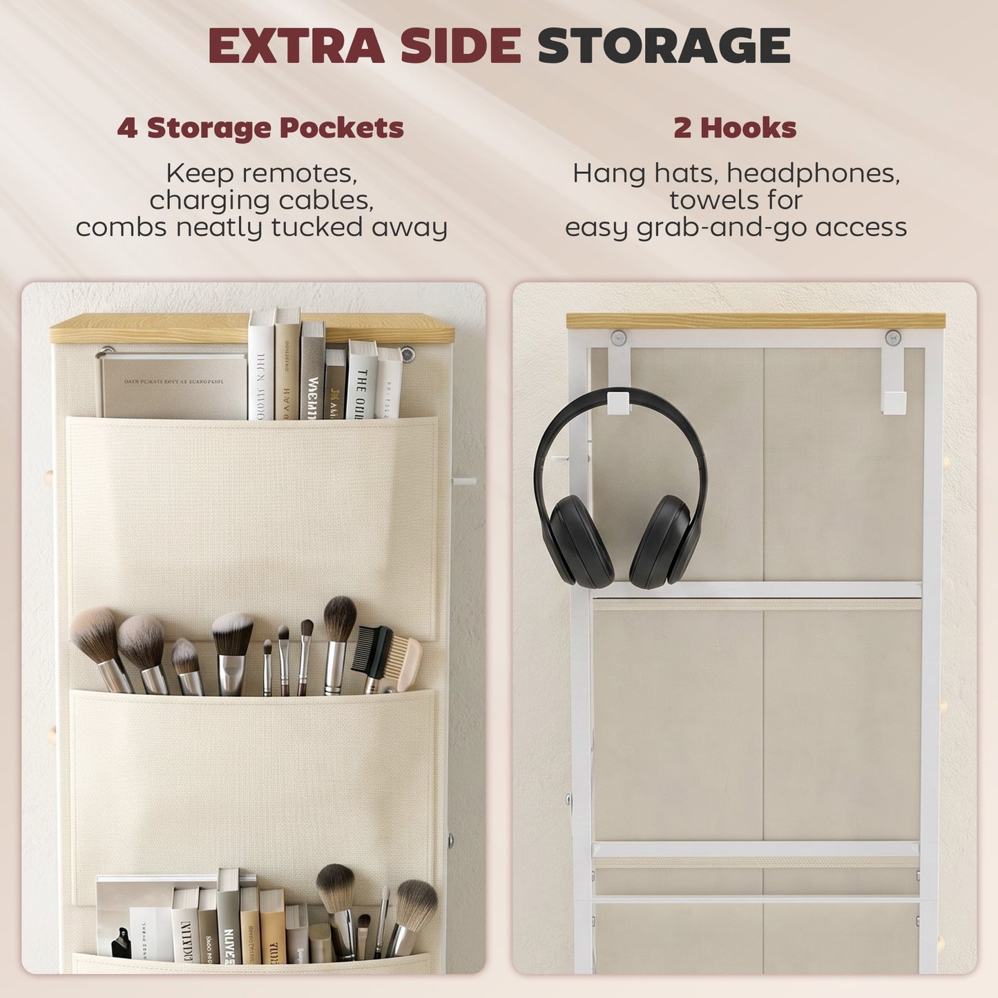 Homcom 10 Drawer Fabric Dresser With Steel Frame And Hooks Beige