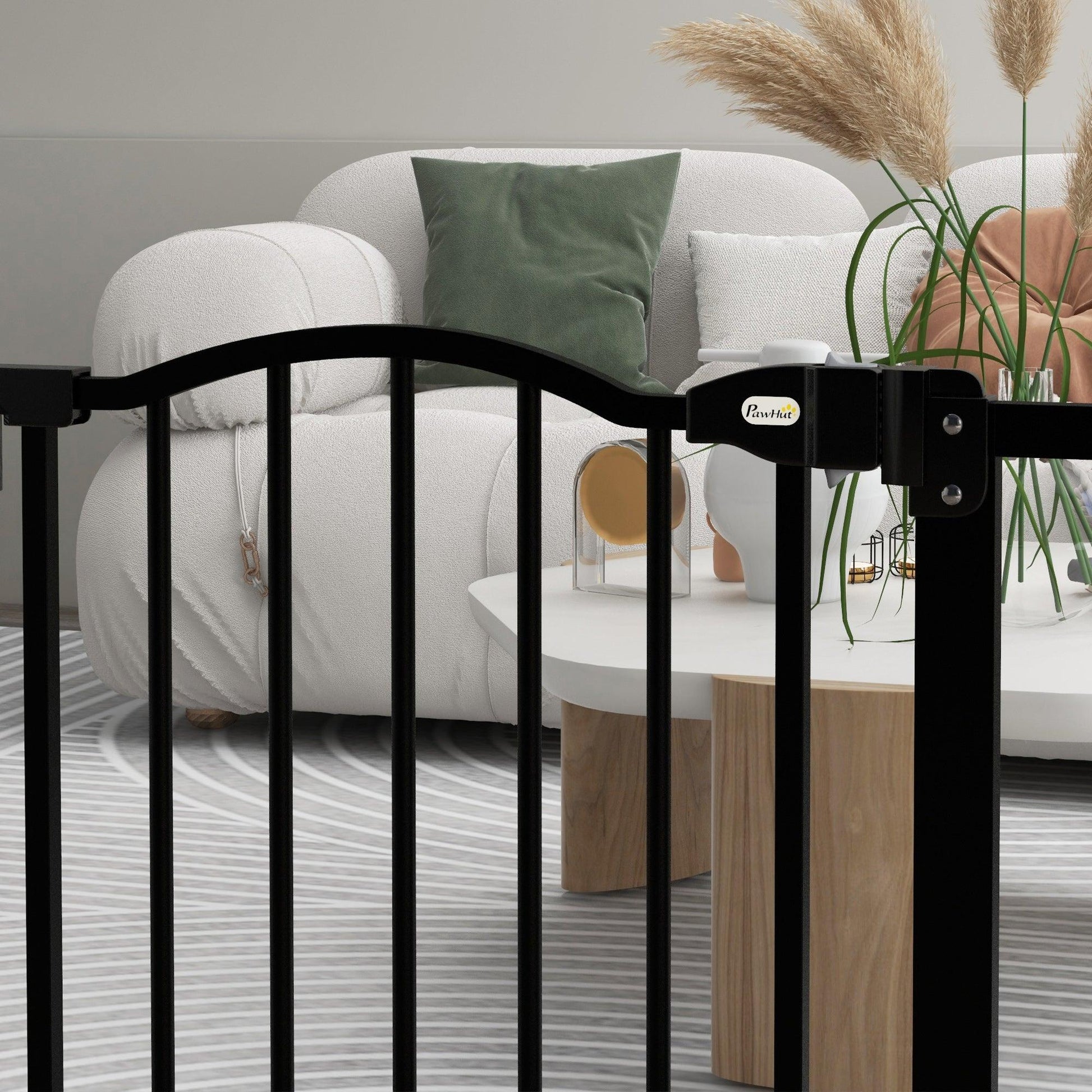 PawHut Metal 74-87cm Adjustable Pet Gate Safety Barrier w/ Auto-Close Door Black - ALL4U RETAILER LTD