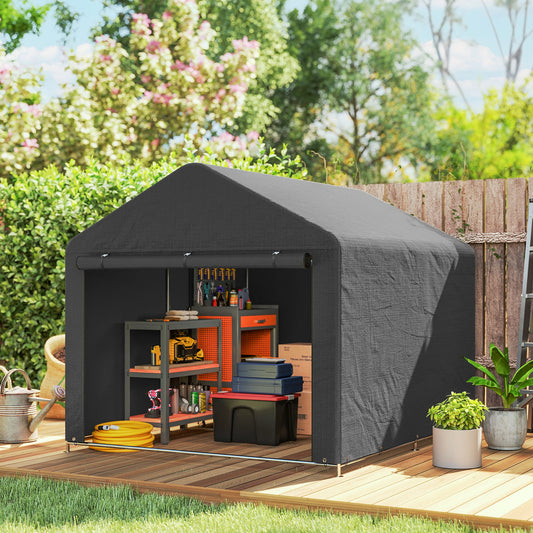 Outsunny Outdoor Garden Bike Storage Shed With Waterproof Roll Up Zipper Door And Galvanised Metal Frame Dark Grey