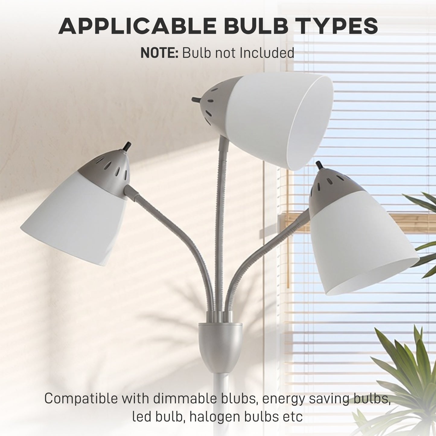 HOMCOM Arc Tree Floor Lamp With Three Adjustable Rotating Lights Industrial Standing Lamp Steel Frame Silver Tone