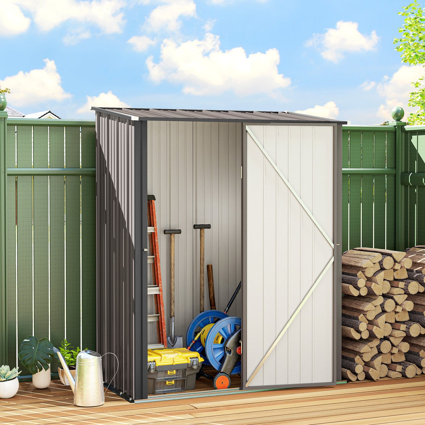 Outsunny 5.3 x 3.1ft Corrugated Galvanised Steel Garden Shed Light Grey Open Inside For Easy Storage And Shelving