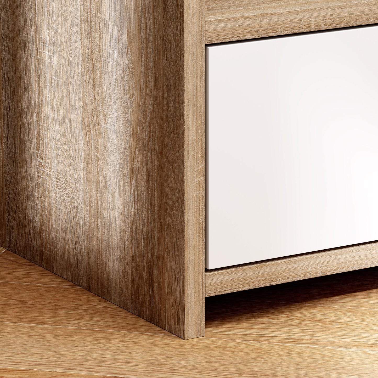 HOMCOM Multi Storage Bedside Table White Wood Effect With Drawer And Three Shelves