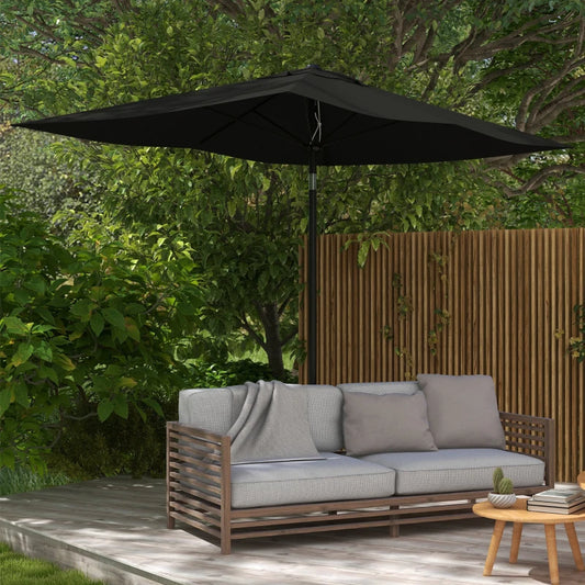 Outsunny 2x3m Rectangular Garden Parasol Umbrella - Outdoor Market Sun Shade with Crank & Push Button Tilt, 6 Ribs, Aluminium Pole - Black