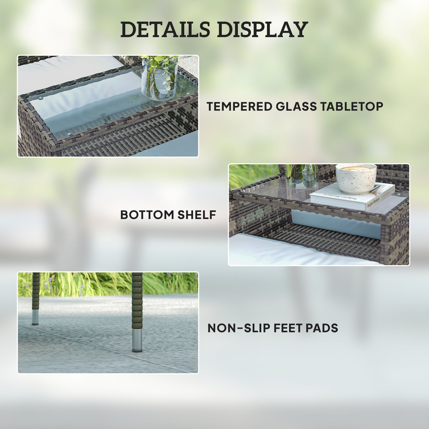 Outsunny Two Seat Rattan Chair With Middle Table Outdoor Patio Set Charcoal Grey Tempered Glass Top