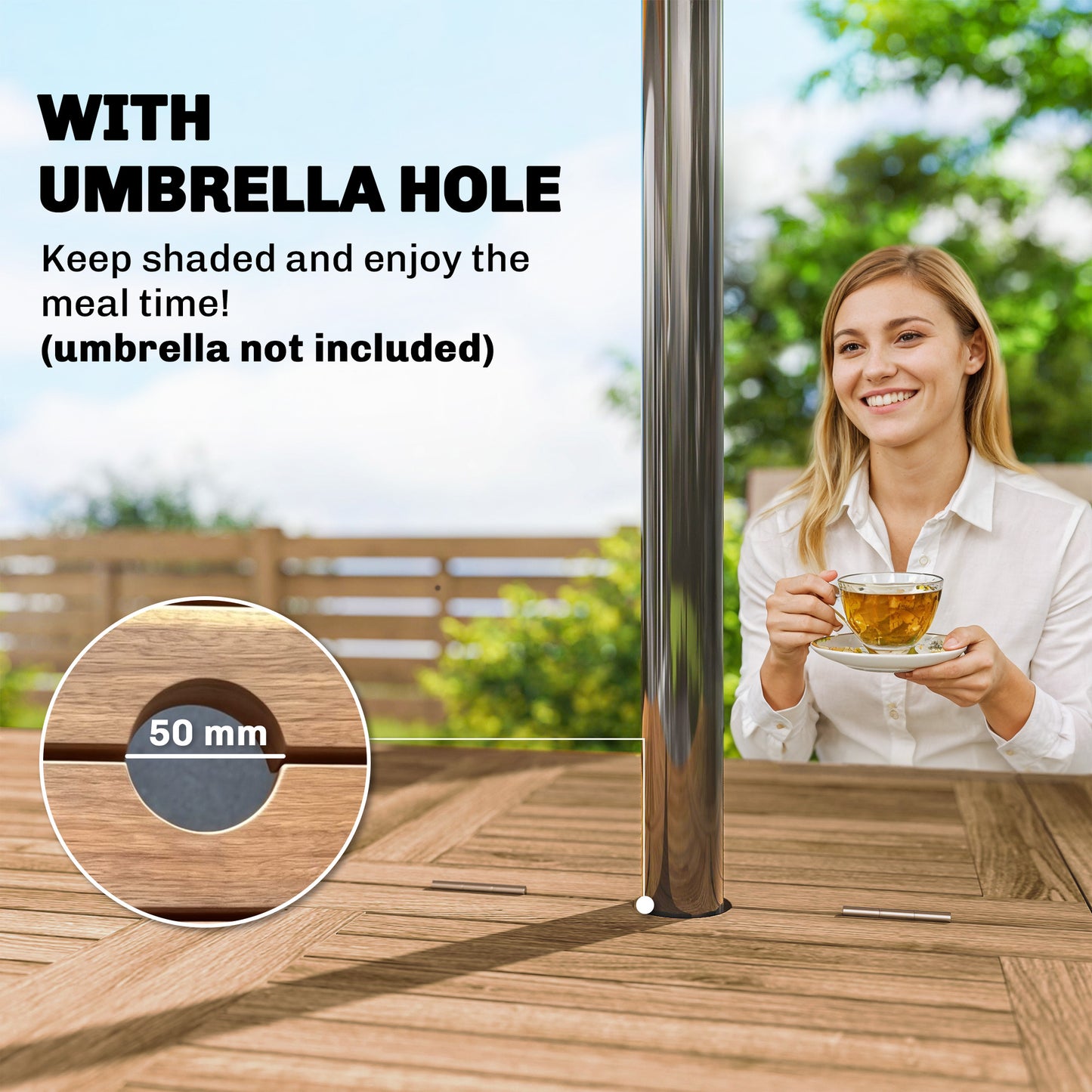 Outsunny Extending Garden Table For 6-8 With Hidden Butterfly Extension Acacia Wood Slatted Top For Balcony