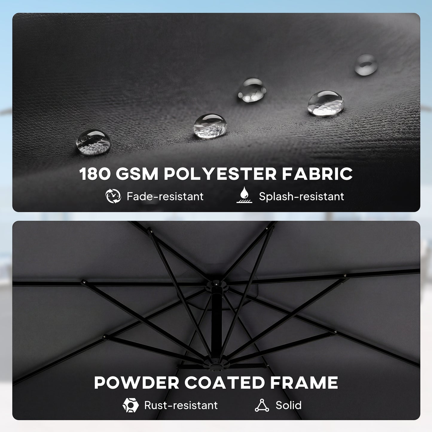 Outsunny 3m Cantilever Parasol With Protective Cover And Wind Ropes Banana Parasol With Crank Handle Black