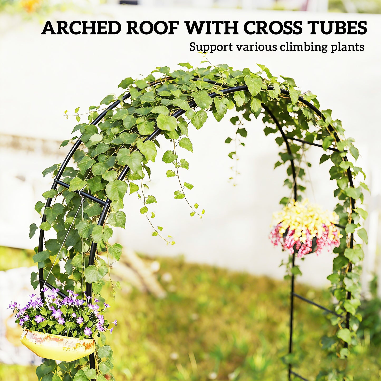 Outsunny Freestanding Garden Arch Metal Trellis For Climbing Plants Outdoor Wedding Arch Bridal Black