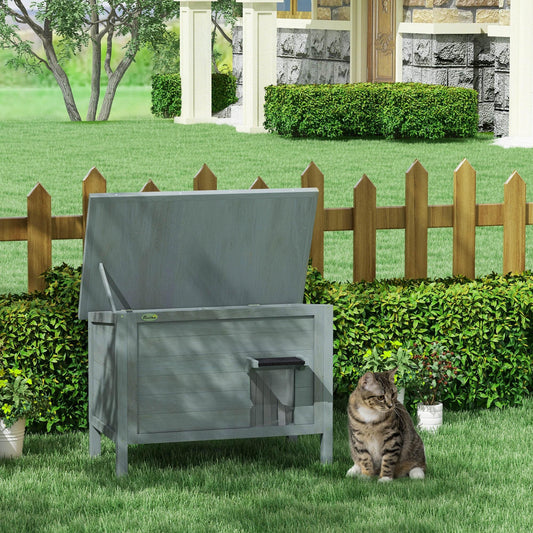 PawHut Feral Cat House Wooden Insulated with Removable Floor, Waterproof Openable Roof -Â Charcoal Grey - ALL4U RETAILER LTD