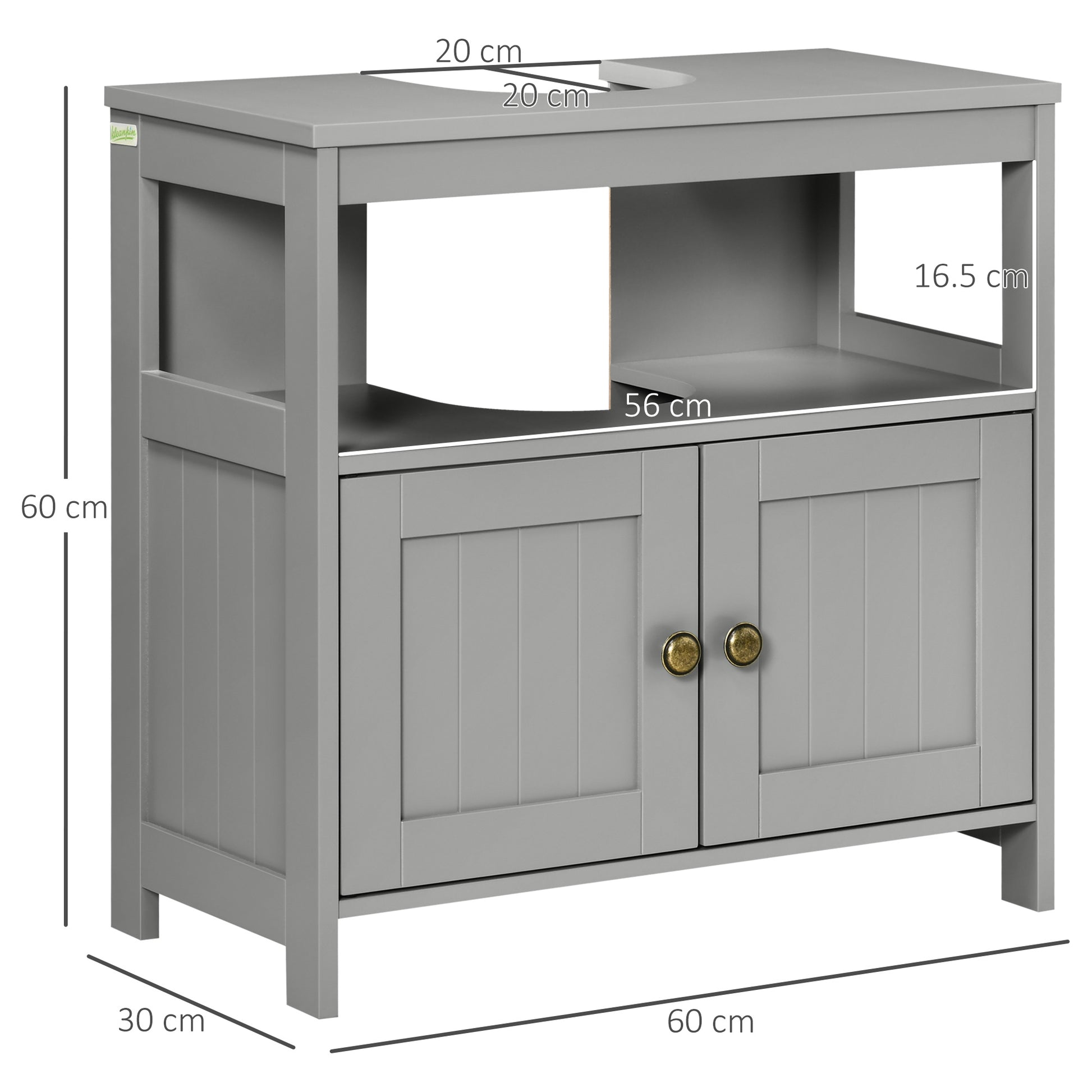 Kleankin Light Grey Modern Under Sink Bathroom Storage Cabinet with Shelves and Double Doors - ALL4U RETAILER LTD