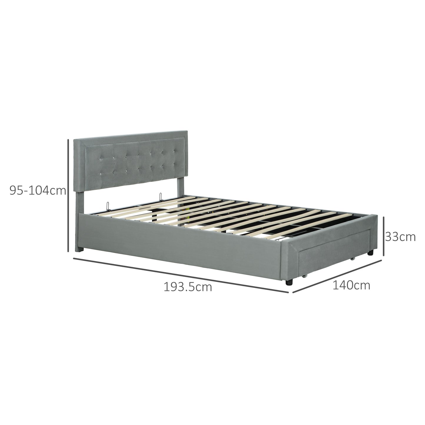 HOMCOM Grey Double Ottoman Bed with Front Drawer Storage - ALL4U RETAILER LTD