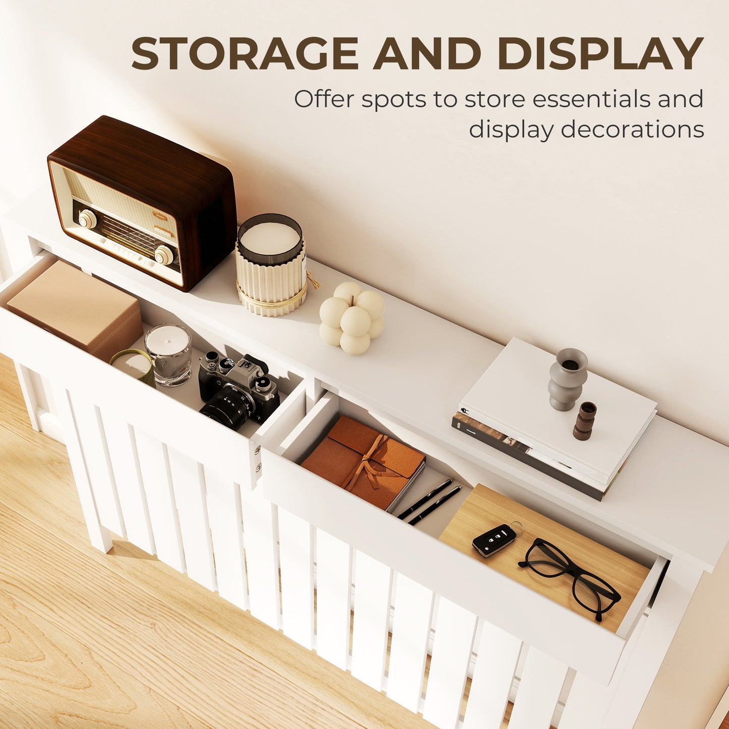 HOMCOM 93 By 119 Cm Rustic Look White Radiator Cover With MDF Construction And Vertical Slats For Safe Heat Flow