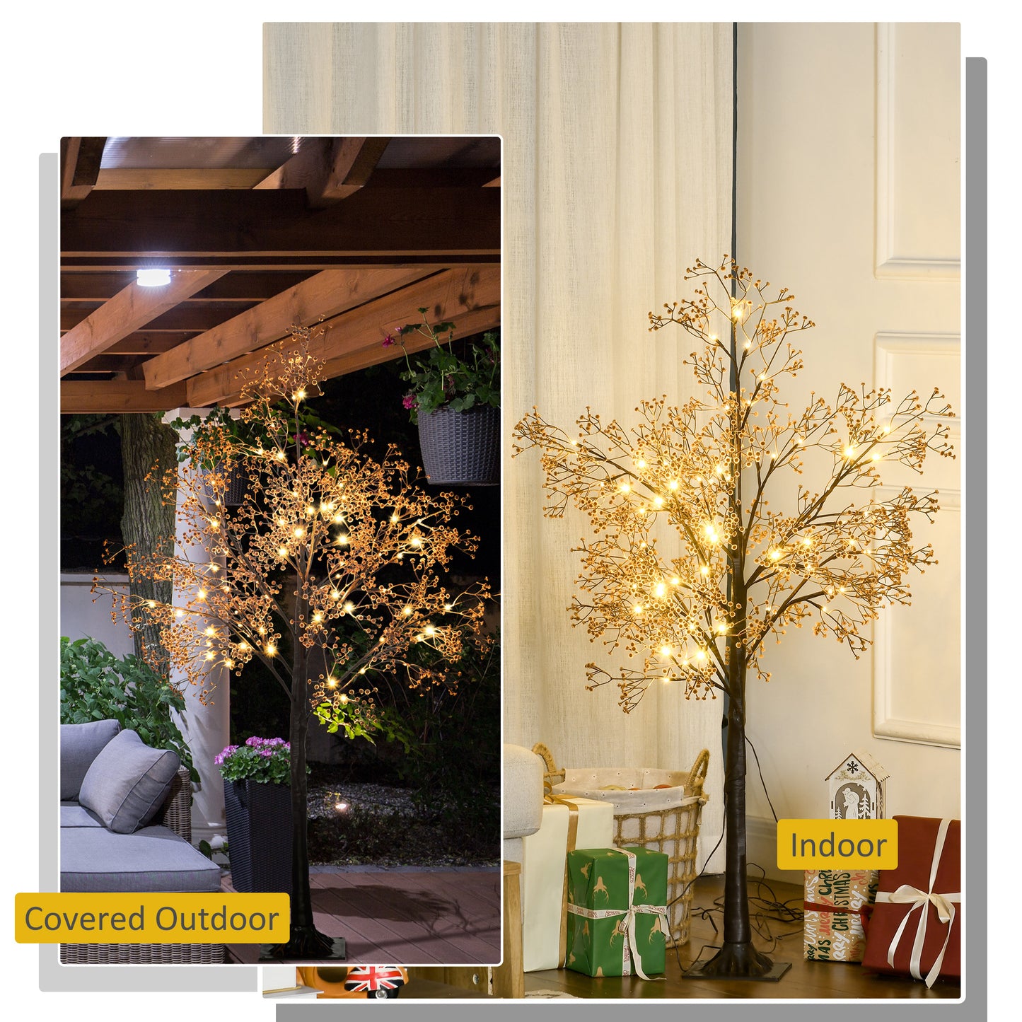 HOMCOM 4ft Prelit Artificial Gypsophila Blossom Tree with 72 Warm White LED Lights for Weddings, Parties, and Home Decor - ALL4U RETAILER LTD