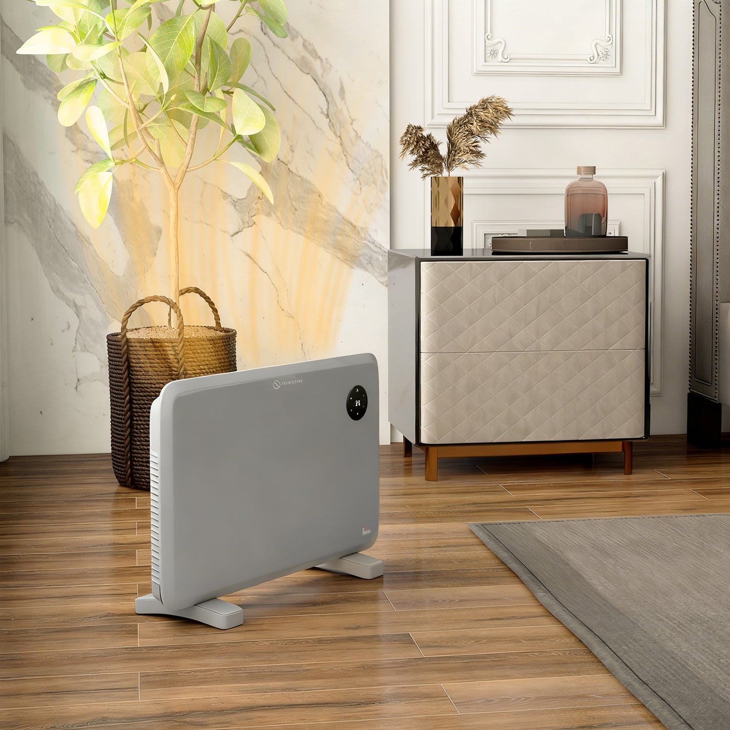 HOMCOM 1200W Electric Convector Heater Freestanding or Wall Mounted Space Heater with Adjustable Thermostat Timer Grey