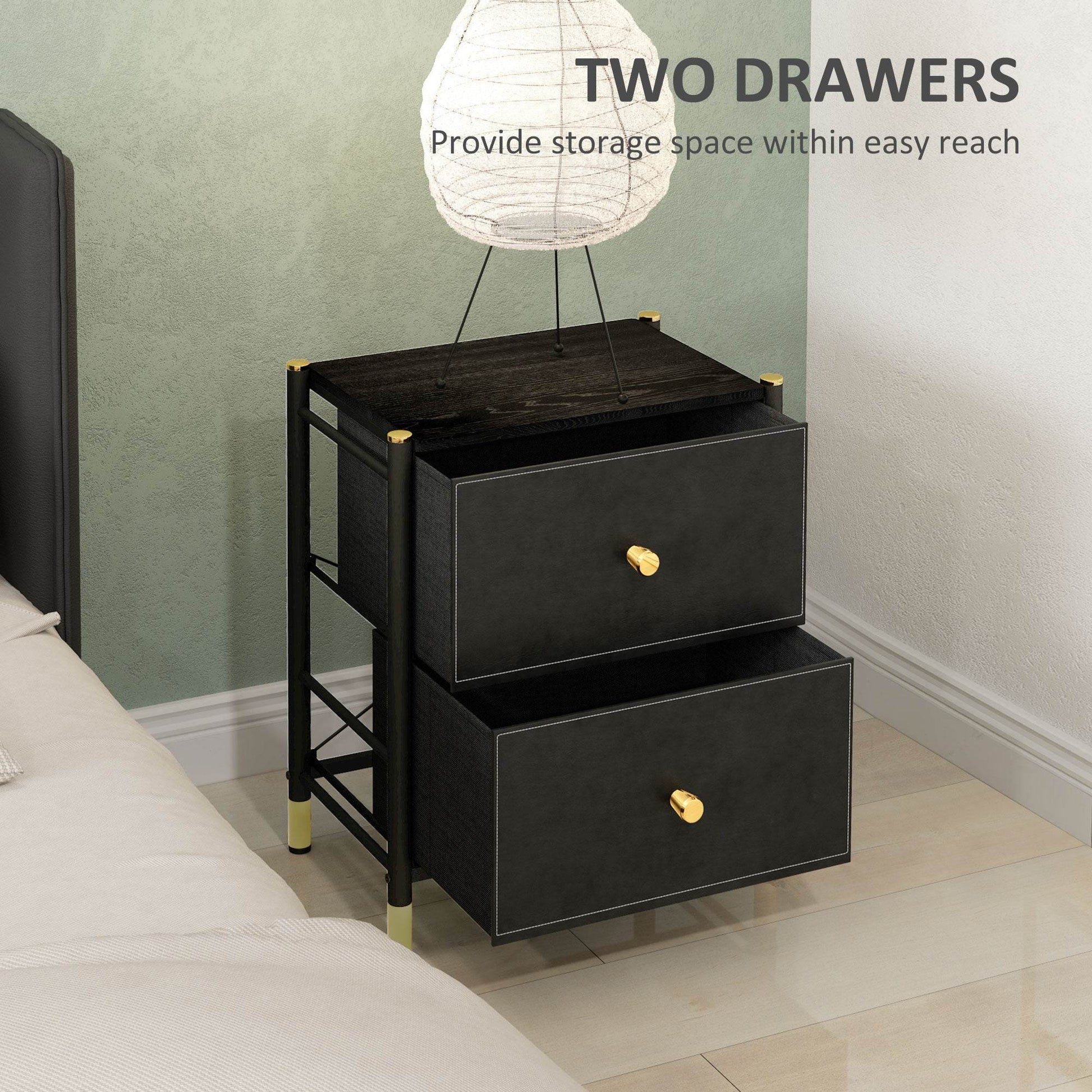 Luxurious Black PU Leather Nightstand with Gold Accents and Dual Drawers - ALL4U RETAILER LTD