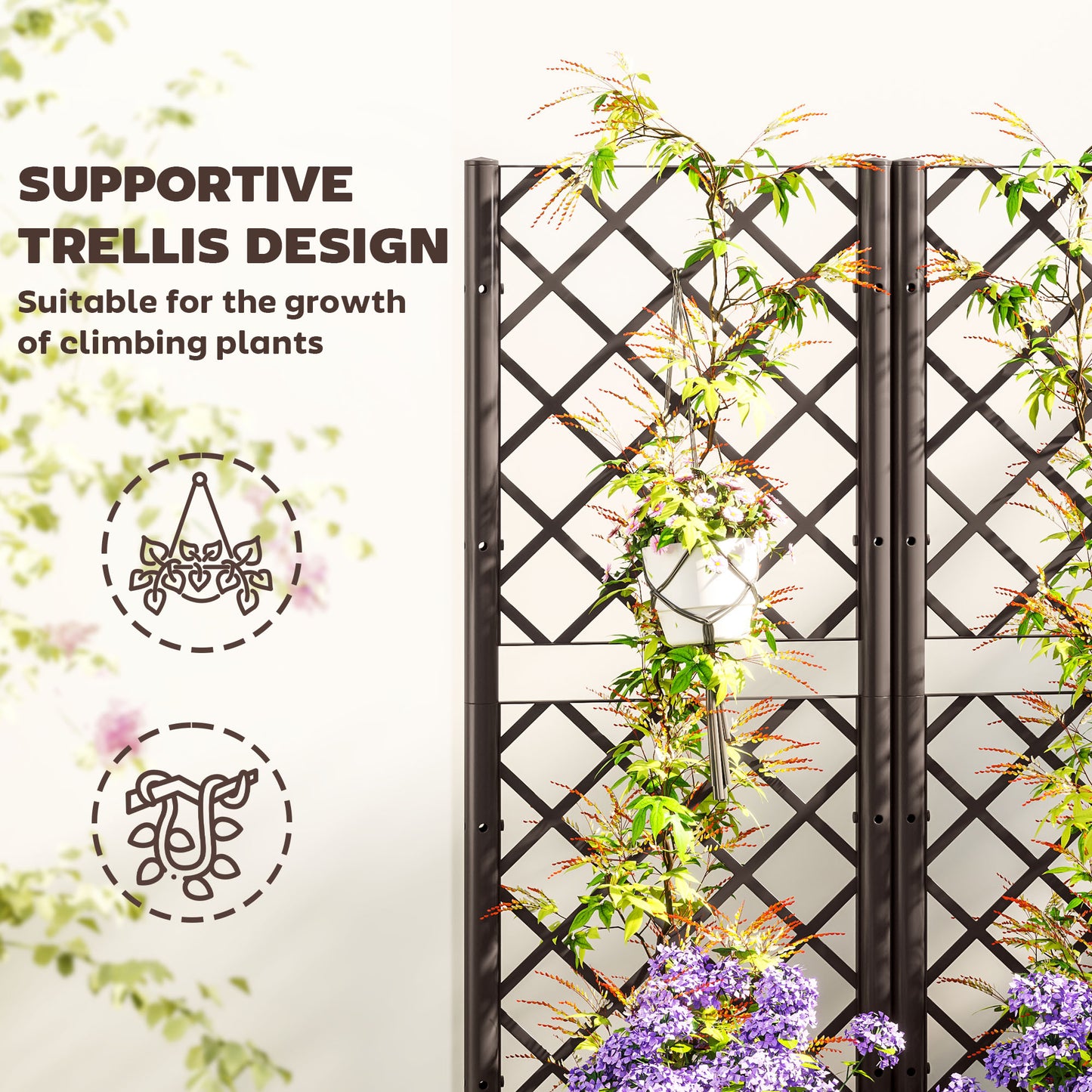 Outsunny Raised Garden Bed With Trellis Plastic Planter Box For Climbing Plants Vegetables And Flowers With Drainage
