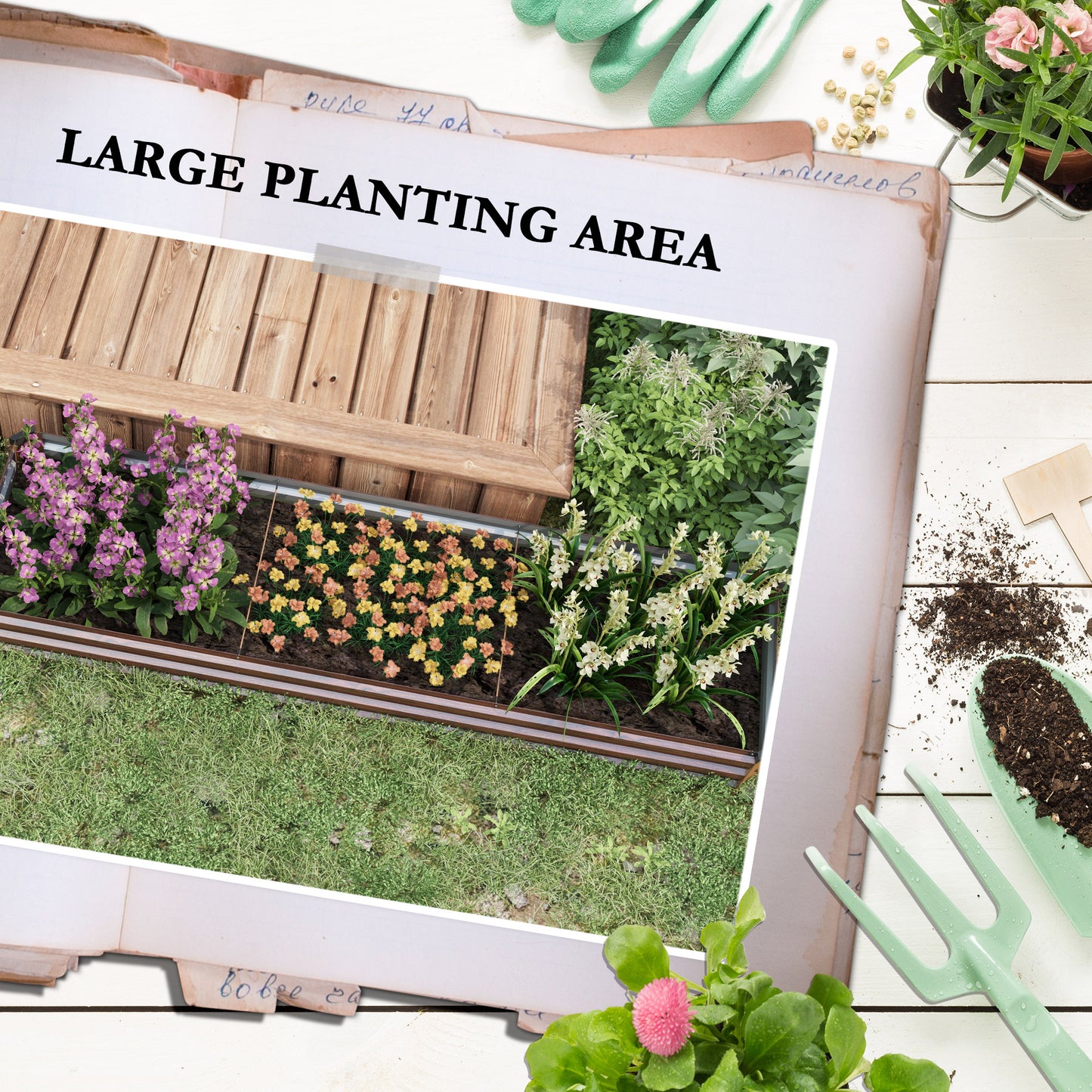 Outsunny 60 by 240cm Galvanised Steel Planter Open Bottom Brown Raised Garden Bed