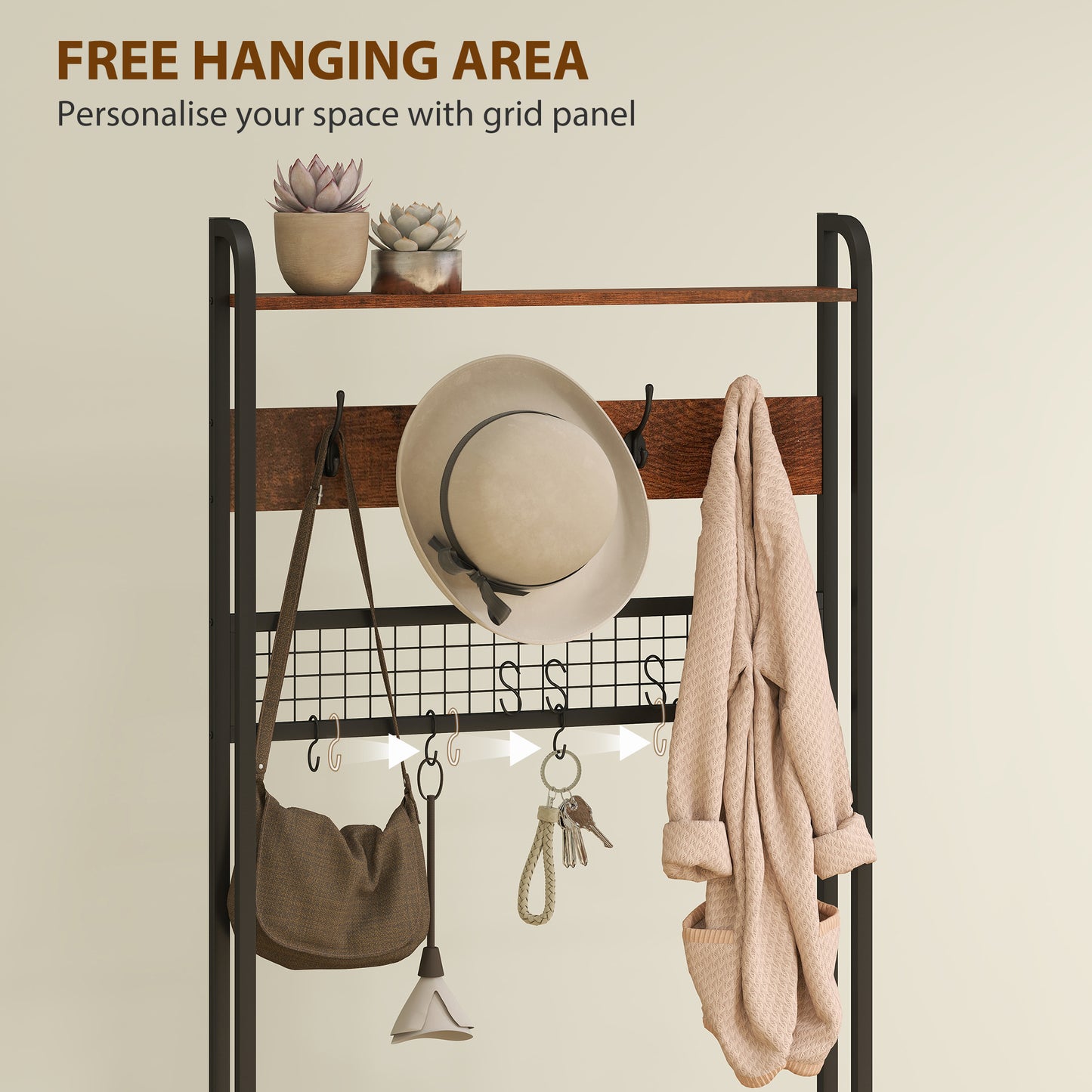 HOMCOM 5-In-1 Industrial Style Hallway Tree With Bench Seat And Shoe Storage In Brown And Black