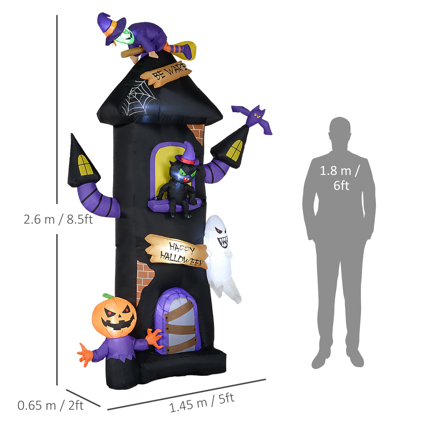 HOMCOM Spooky 8.5FT Inflatable Halloween Tree House with Witch, Black Cat, Ghost, and Pumpkin Man for Lawn and Garden Decor - ALL4U RETAILER LTD