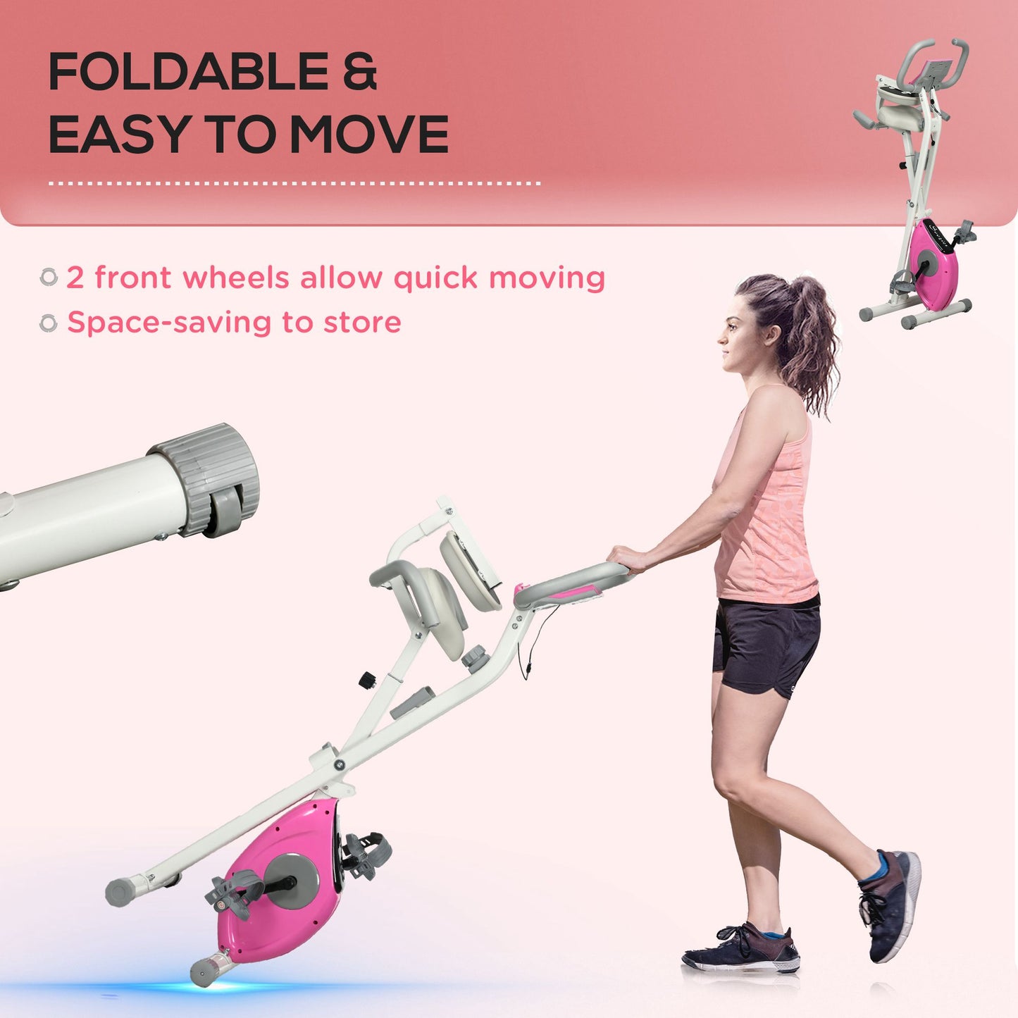 SPORTNOW Adjustable Folding Exercise Bike with Magnetic Resistance and Backrest | Indoor Fitness Stationary Bike - ALL4U RETAILER LTD