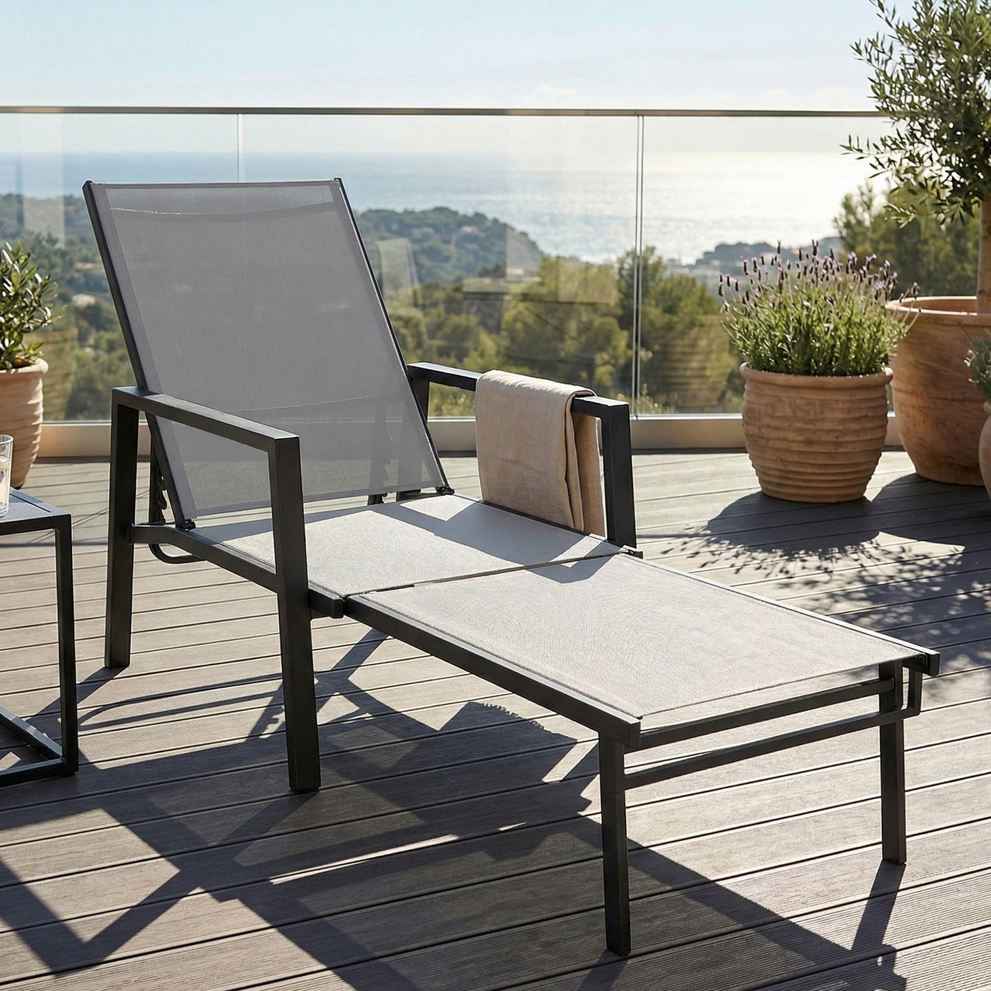 Outsunny Sun Lounger With Retracable Footrest 5 Position Adjustable Steel Frame For Beach Porch Patio Camping Dark Grey