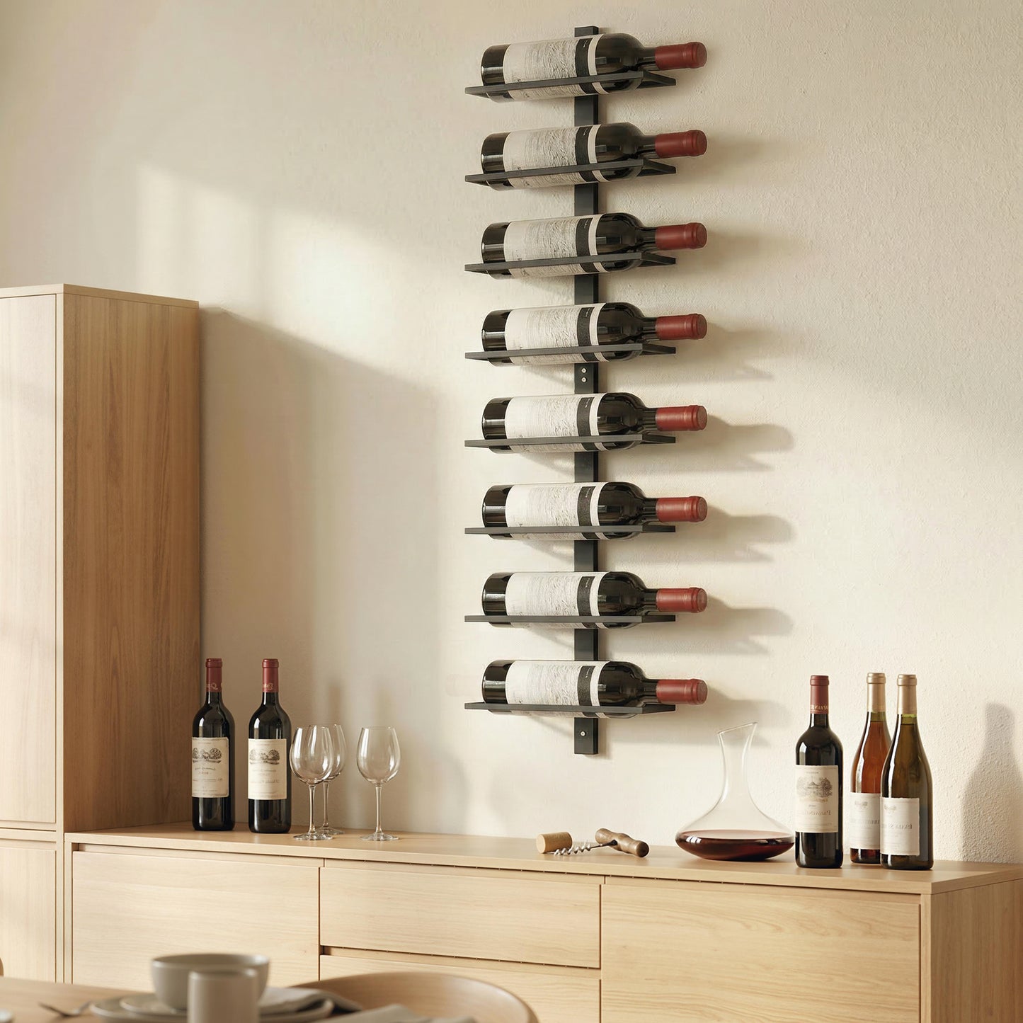 HOMCOM Wall Mounted 8 Tier Metal Wine Rack Display Holder For Kitchen Black Space Saver