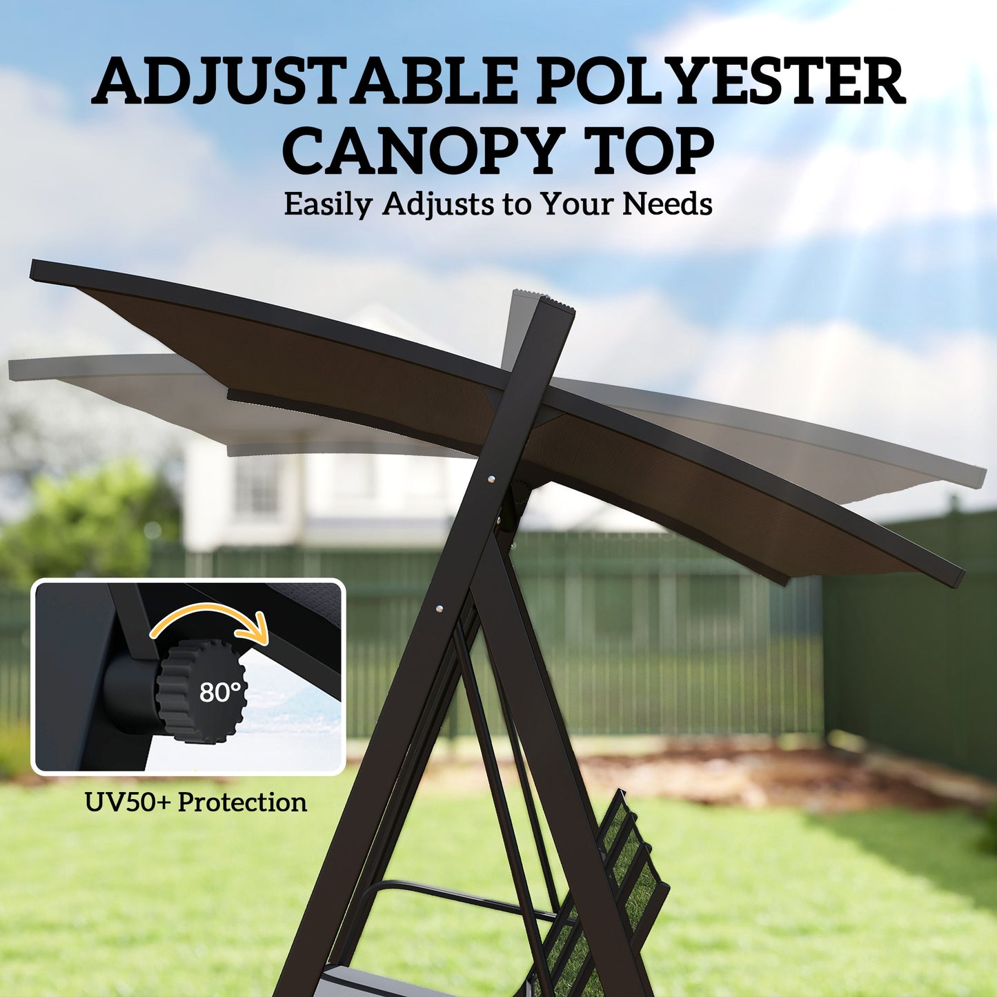 Outsunny 3 Seater Swing Chair Garden Swing Bench Adjustable Tilting Canopy Breathable Mesh Seat 360 Kg Capacity Grey