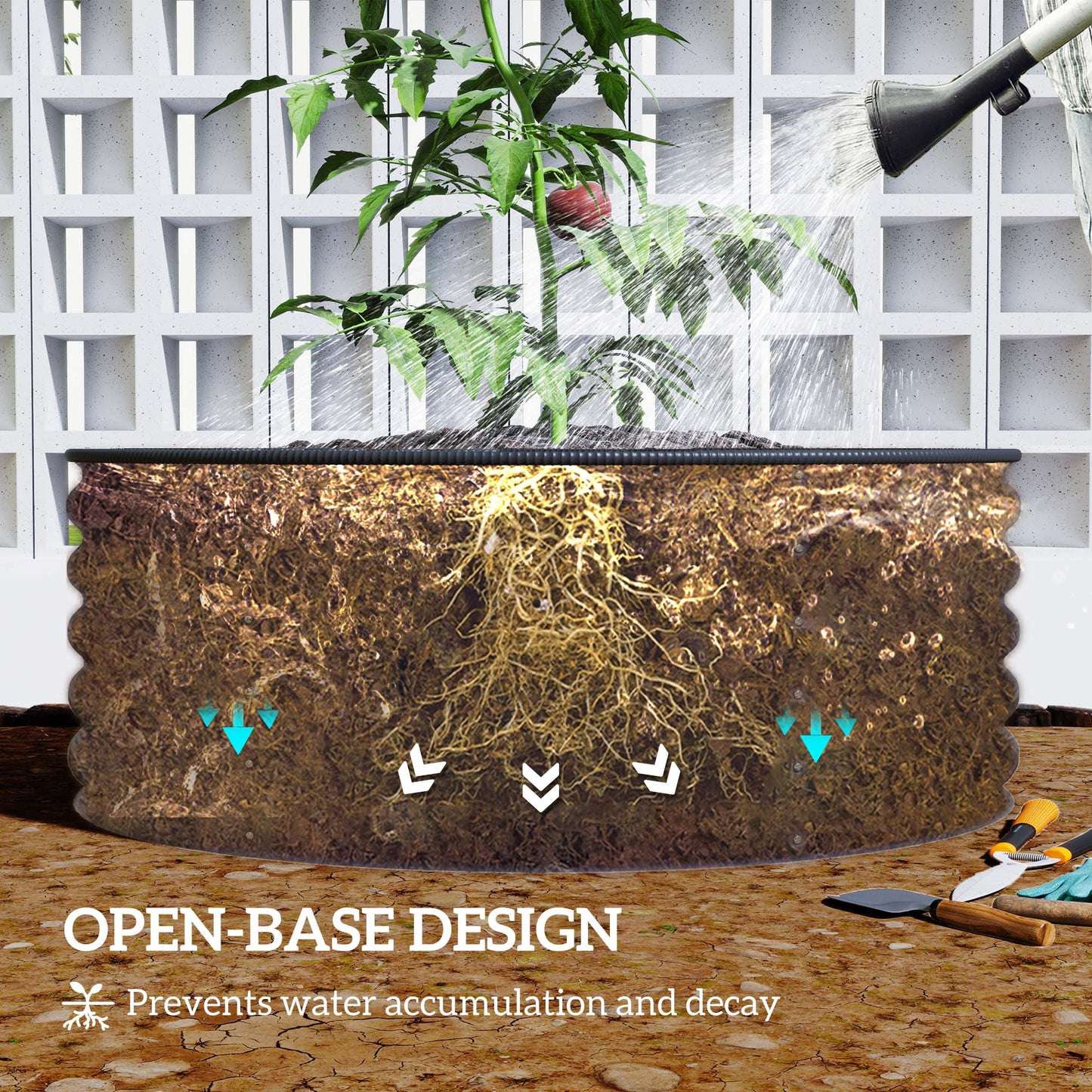 Outsunny Galvanised Raised Garden Bed With Safety Edging Outdoor Planter Box With Gloves 120 x 120 x 43cm Cream White