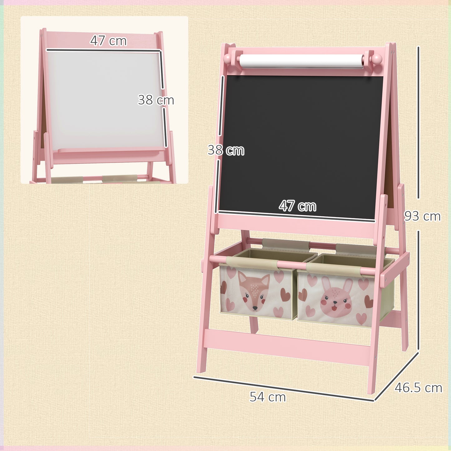 AIYAPLAY Three In One Kids Easel With Paper Roll And Storage Pink Educational Art Station