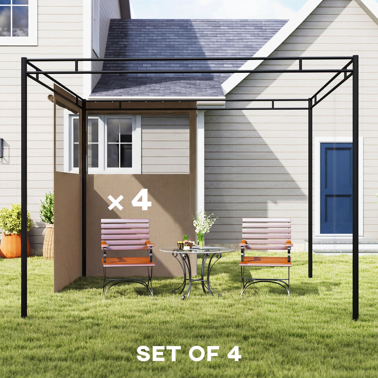 Outsunny 4 Pack Replacement Gazebo Curtains For 3x3m Gazebo Privacy Panels Khaki UPF30 Polyester