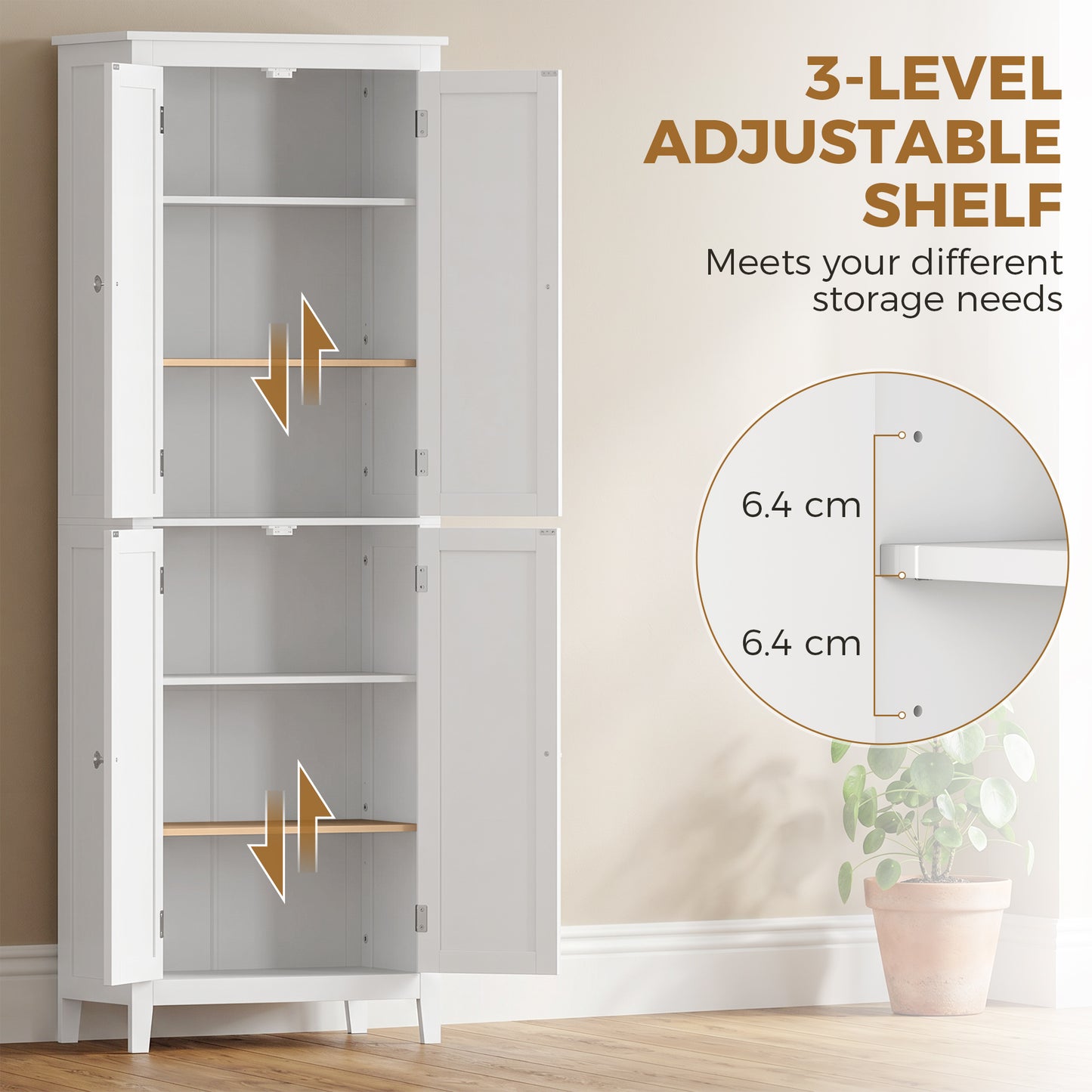HOMCOM 170 cm Tall Bathroom Storage Cabinet Freestanding Narrow Cabinet With Adjustable Shelves For Laundry Room