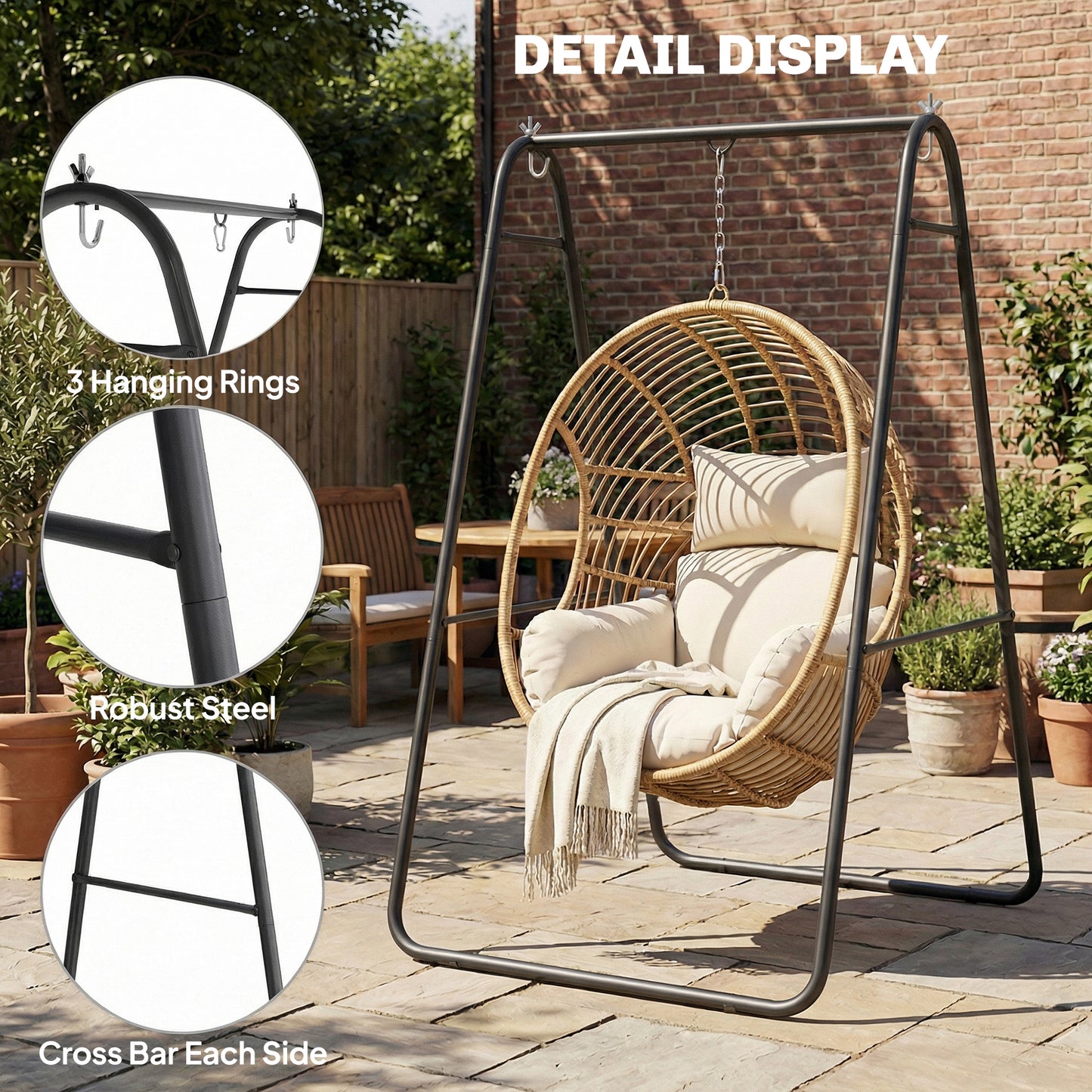 Outsunny Hammock Chair Stand 150Kg Load Capacity For Indoor And Outdoor Use Black All Weather Powder Coated Frame