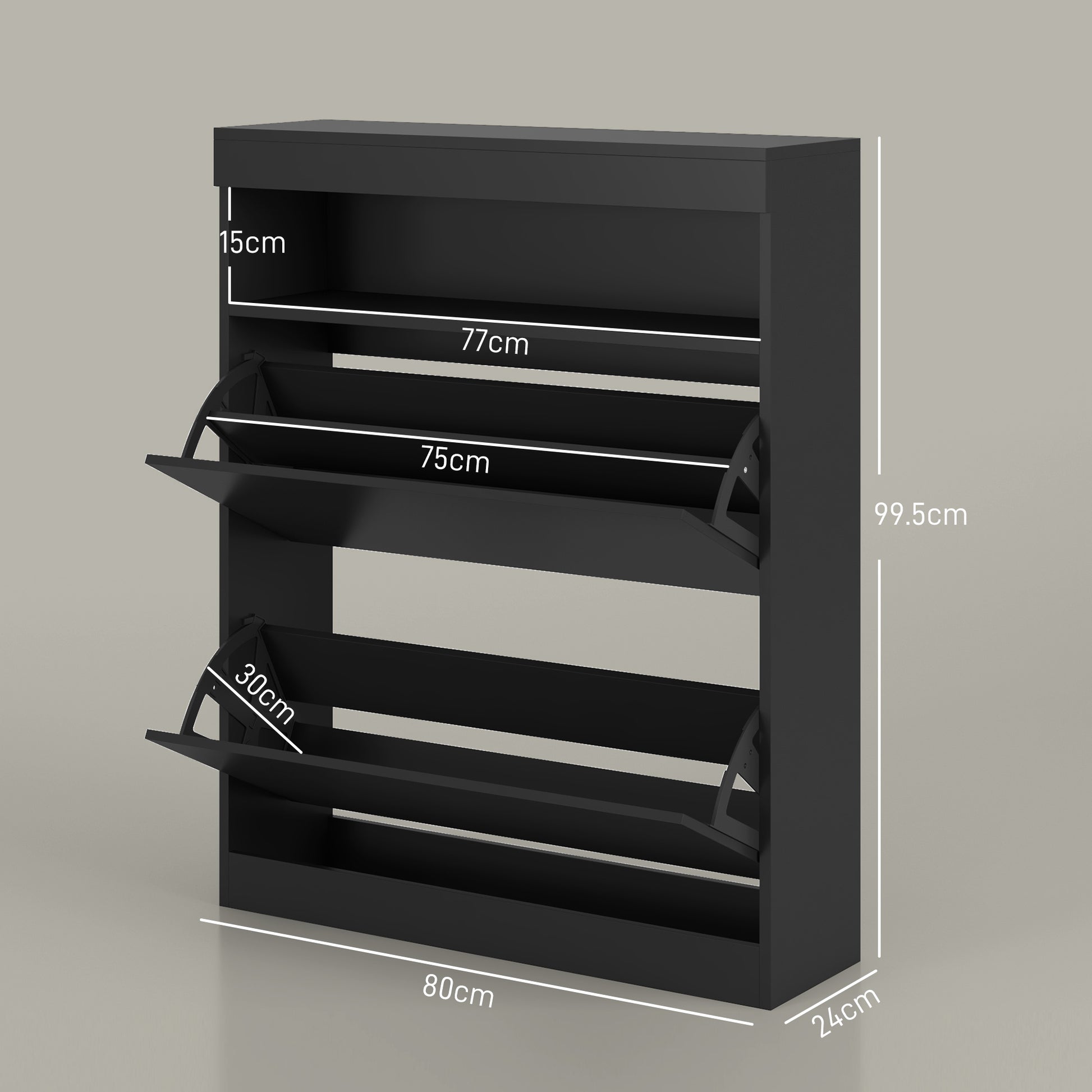 HOMCOM Sleek Black 16-Pair Shoe Storage Cabinet with Adjustable Flip Doors - ALL4U RETAILER LTD