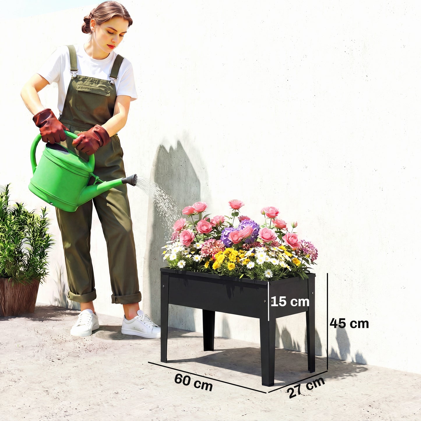 Outsunny Powder Coated Metal Raised Planter On Legs Garden Bed With Drainage Hole And Foot Covers Black