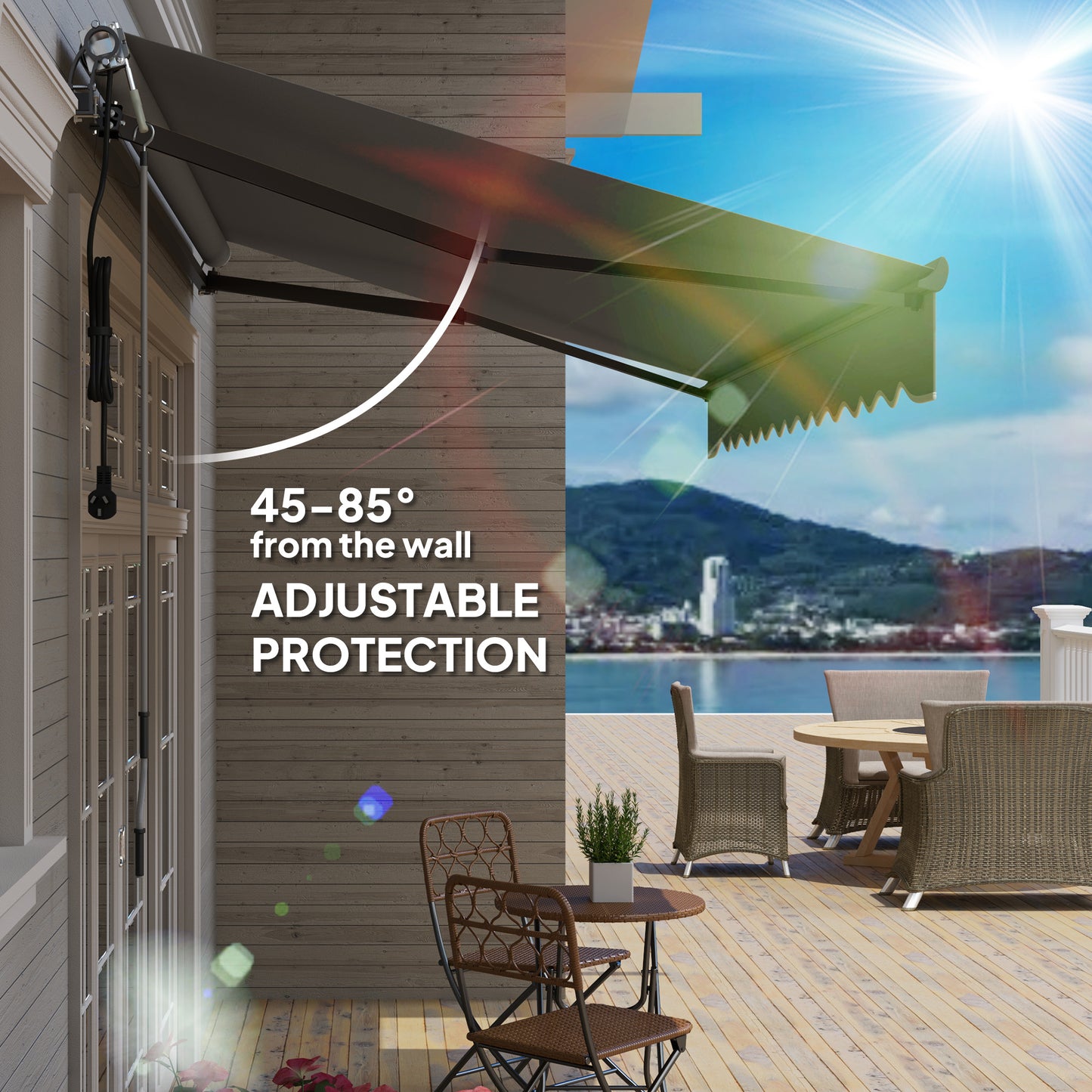 Outsunny 3.5m x 3m Electric and Manual Awning With Remote Control Dark Grey Aluminium Frame