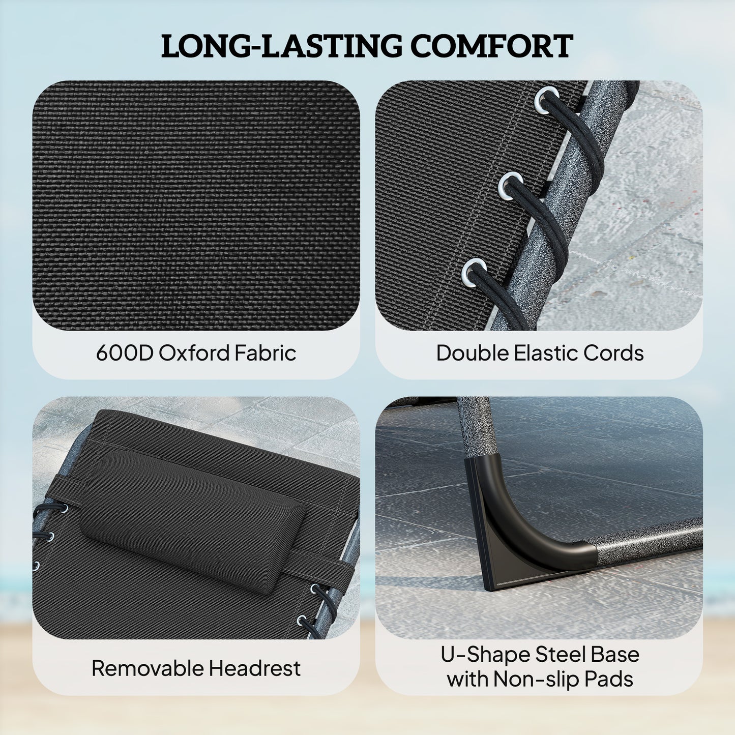 Outsunny Five Position Reclining Sun Loungers Set Of Two In Black With Powder Coated Steel Frames And Removable Pillow